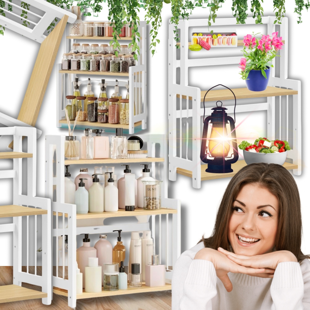 Polička Kuchyňský Regál Organizér Deska Na Koření Bambusový Stojan!