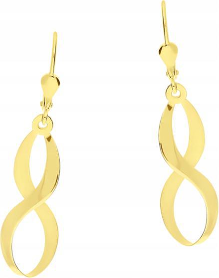 Zlaté náušnice 585 závěsné nekonečna bižuterie módní vzor dárek 14k