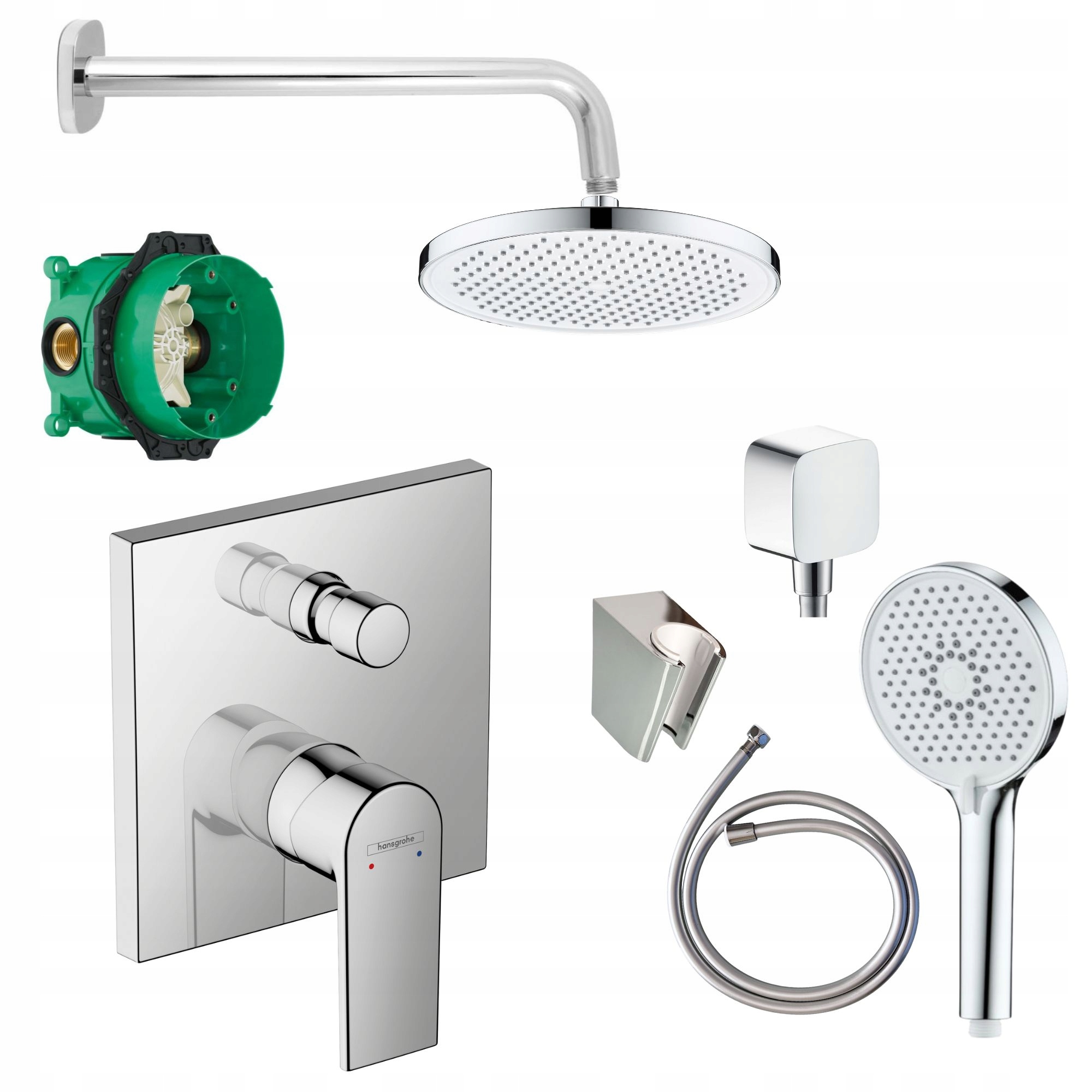 Zestaw prysznicowy z baterią Hansgrohe Vernis Shape 8 elementów chrom biel