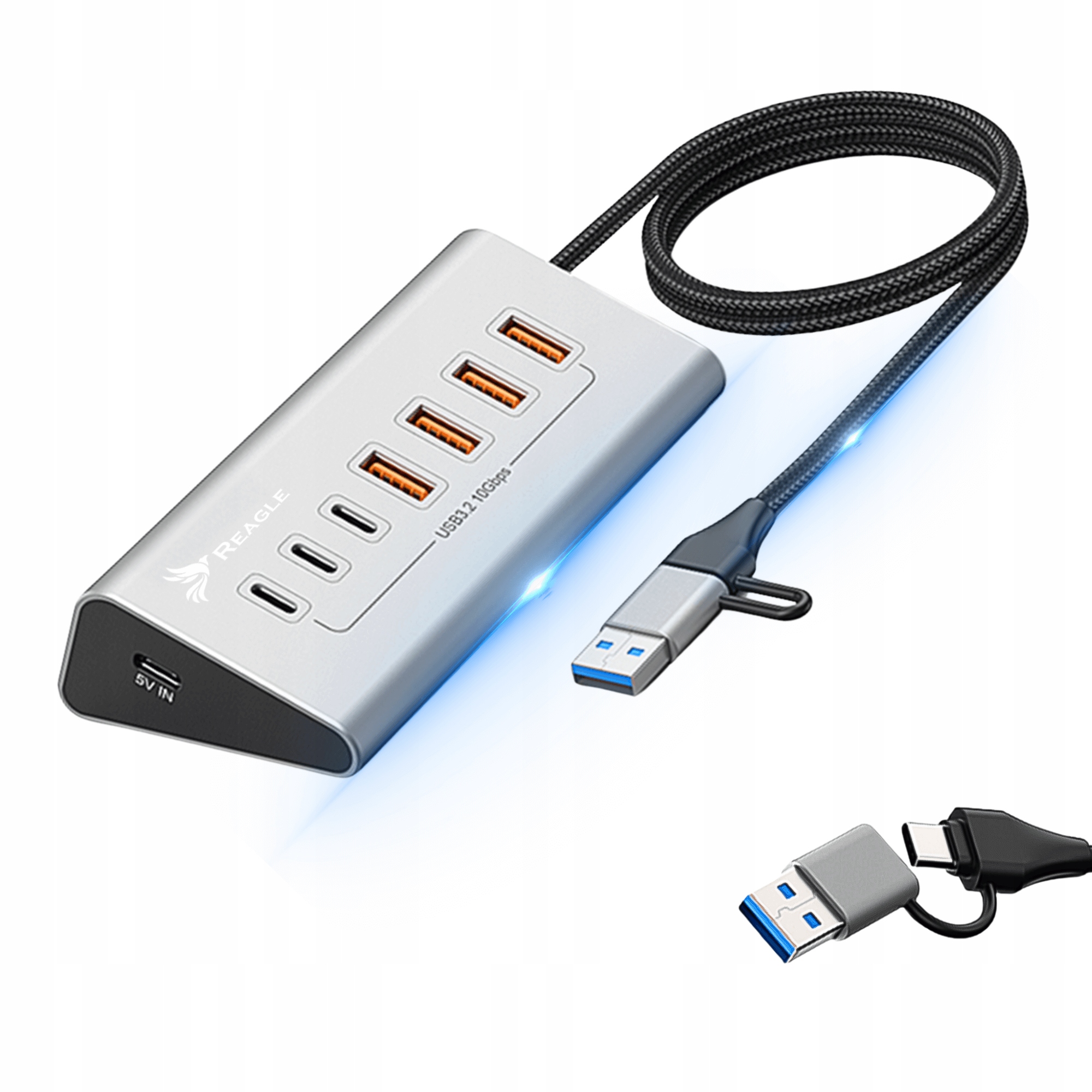 Hub Usb Aktywny 7 Portów Usb 3.2 10Gbps Rozdzielacz Rozgałęźnik 7w1 Usb-c