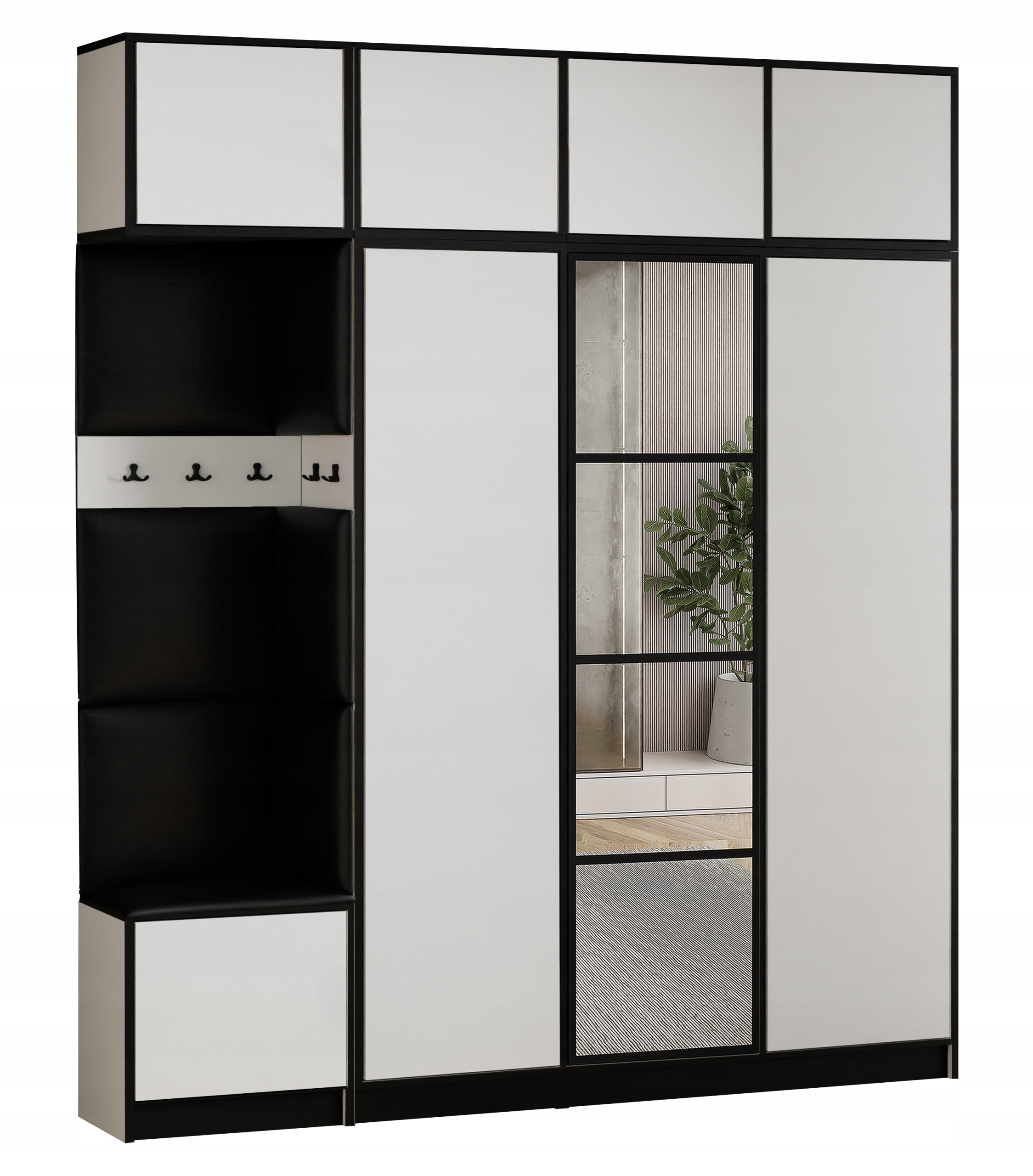 Šatní skříň Costa 14 bílá černá ekokůže, sedák s nástavcem