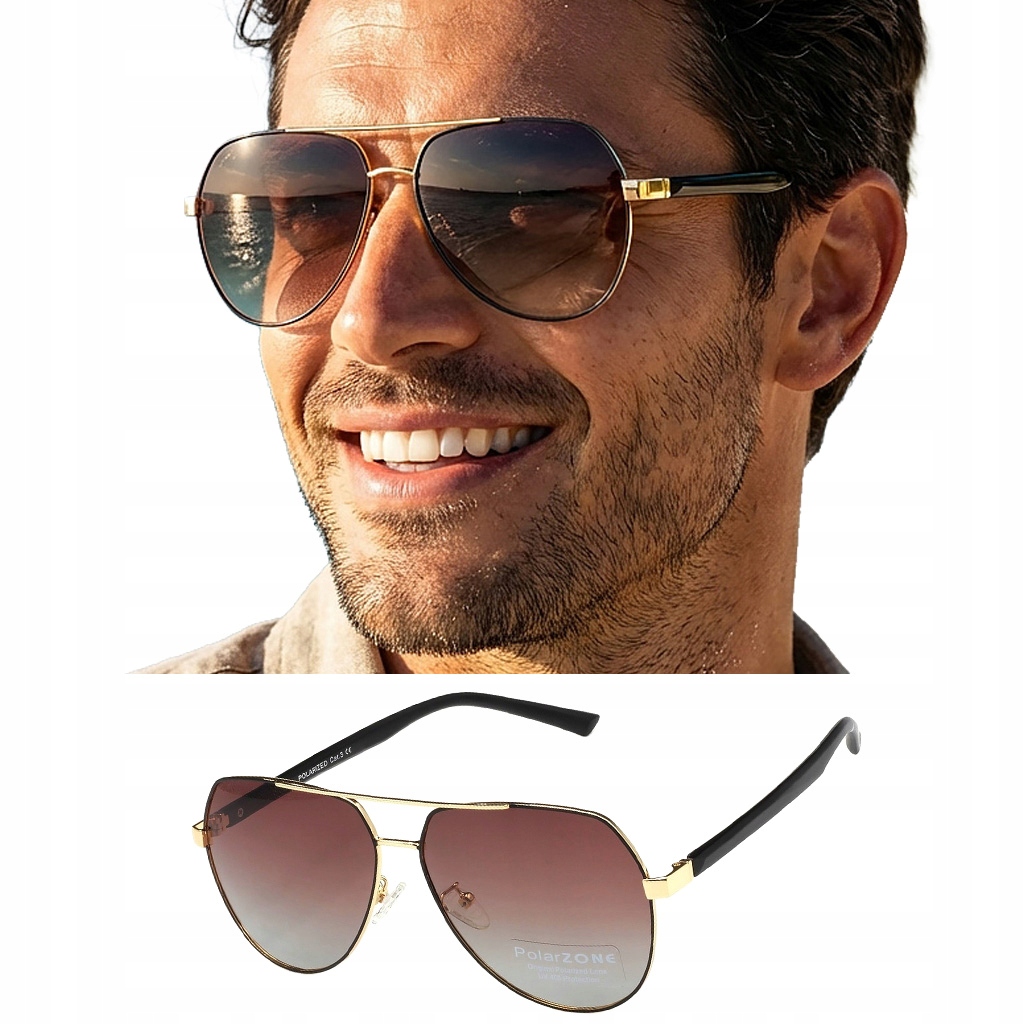 Okulary Polaryzacyjne Męskie Metalowe Pilotki Filtr Uv 400 Polarzone