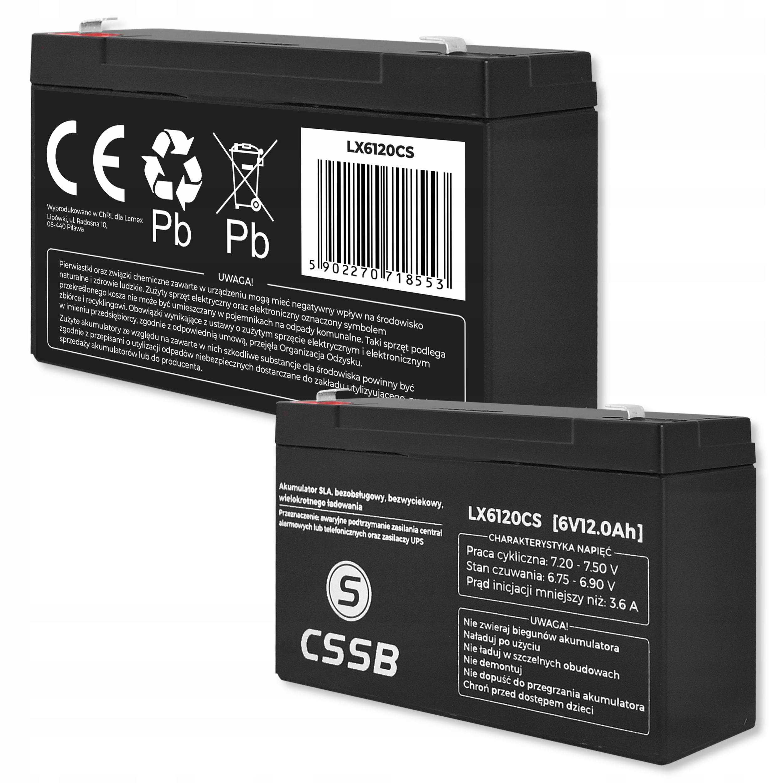 MOCNY AKUMULATOR AGM 6V 12Ah BEZOBSŁUGOWY Kod producenta LX6120CS