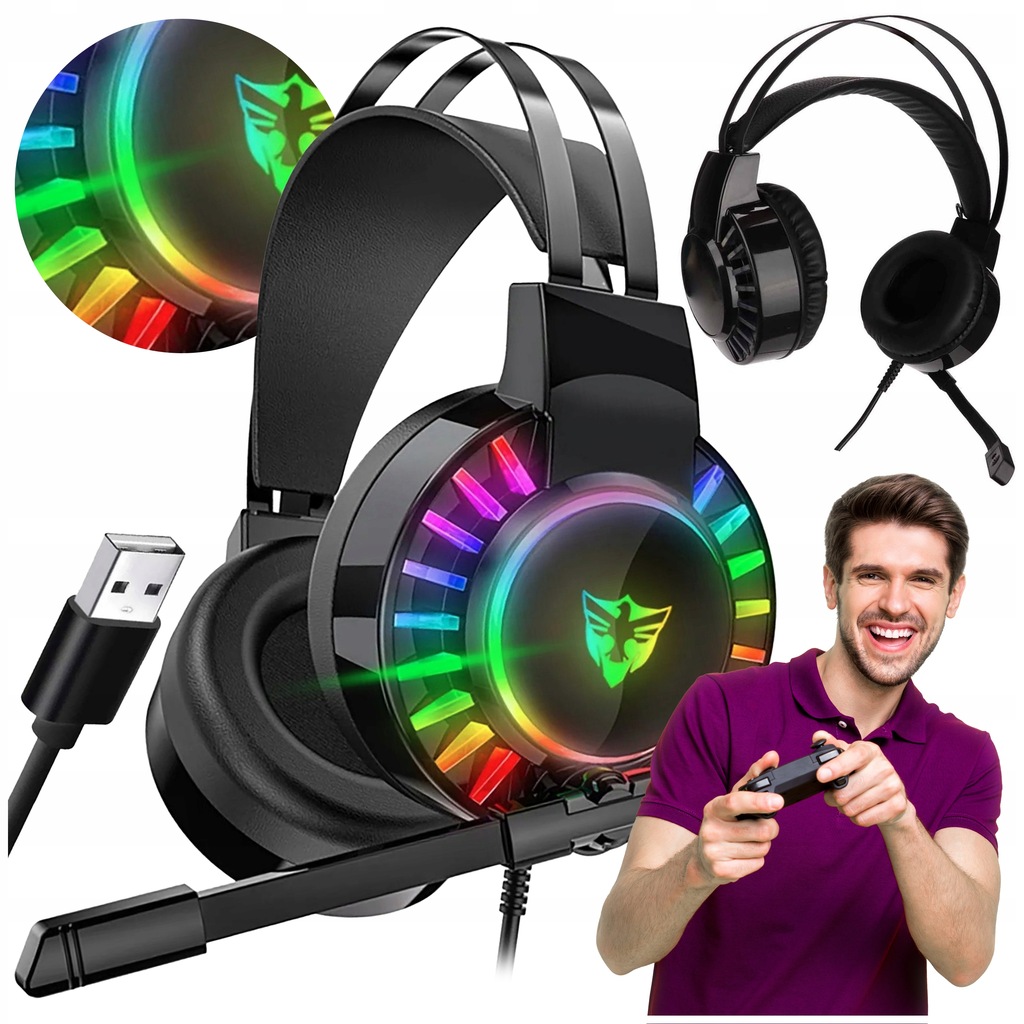 Vezetékes Gamer Fejhallgató Mikrofonnal, Led Rgb, Pc-hez, Fülre Helyezhető