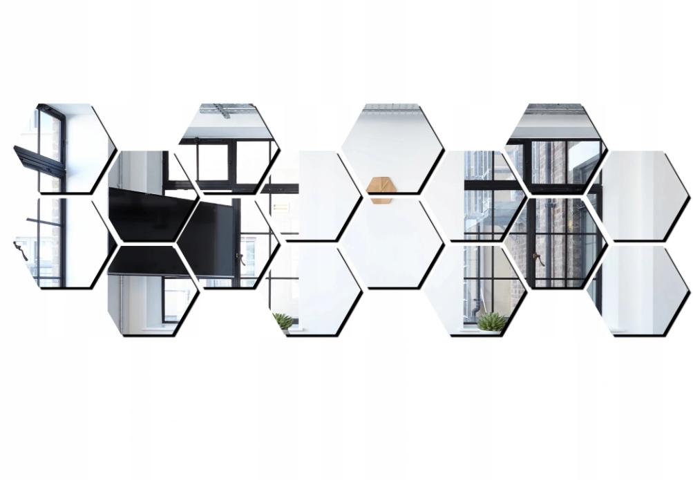 

Dekoracja na ścianę Lustro duże Hexagon 15cm 12szt