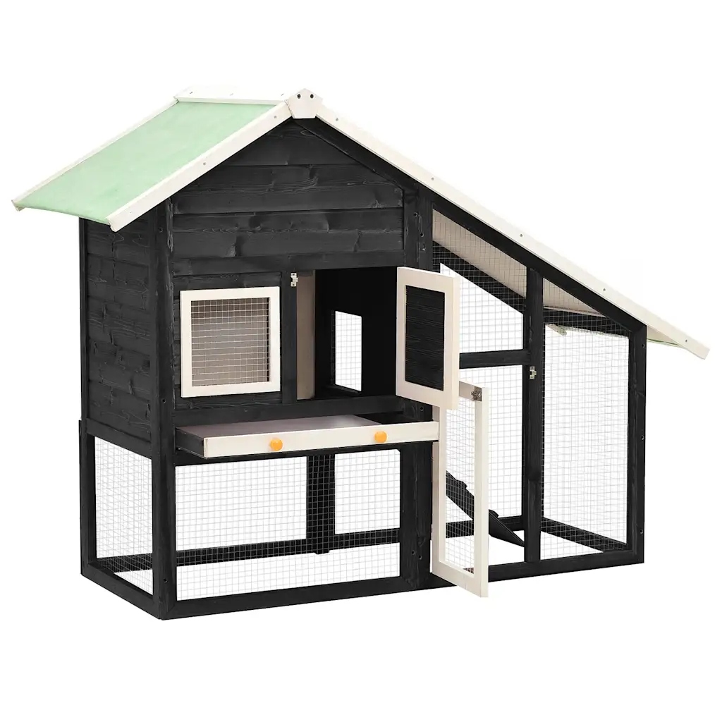 Levně vidaXL Klec pro králíka, šedo-bílá, 140 x 63 x 120 cm, jedlové dřevo