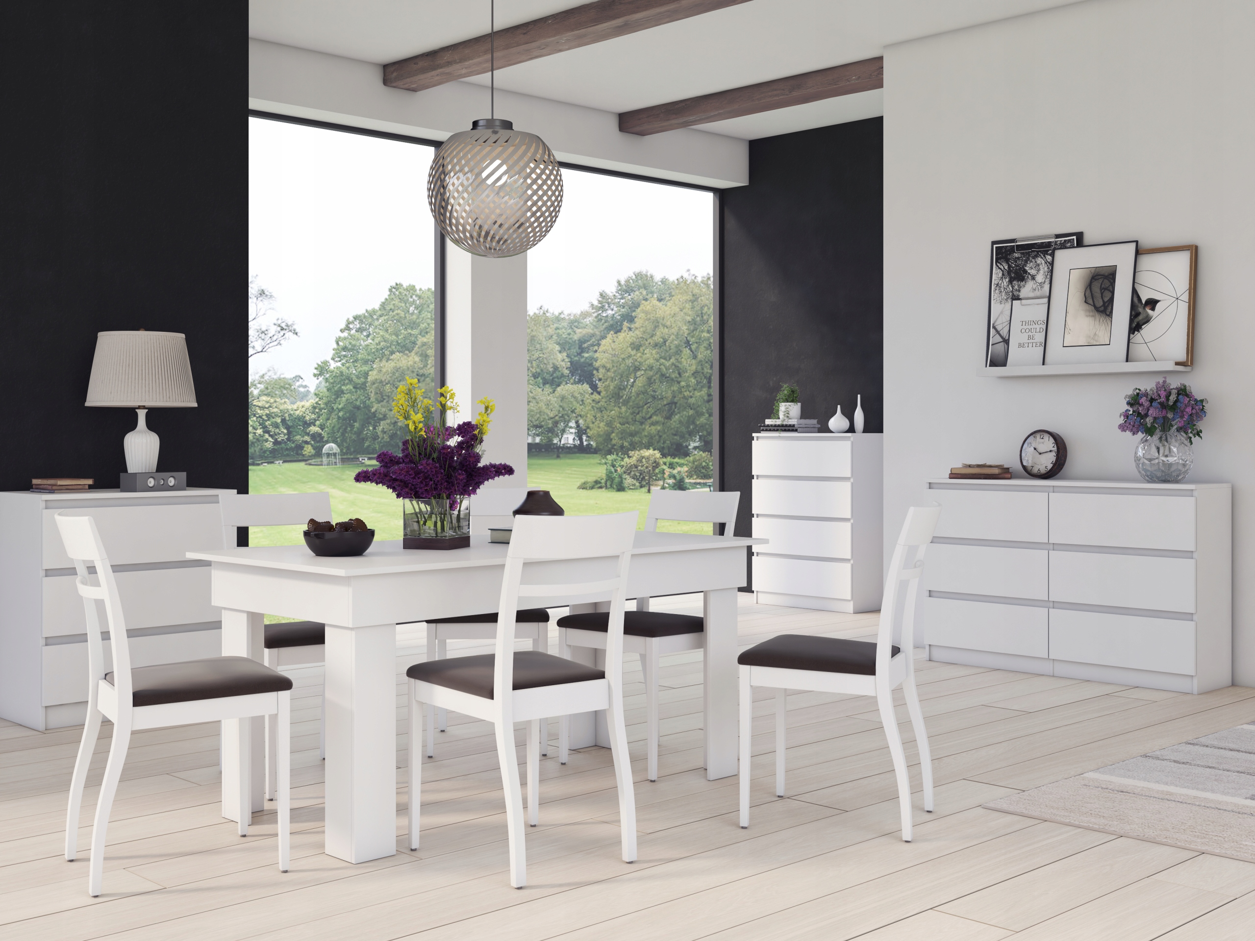 KOMODA 140 CM BIAŁA SZAFKA 6 SZUFLAD SYPIALNIA Wykończenie matowe