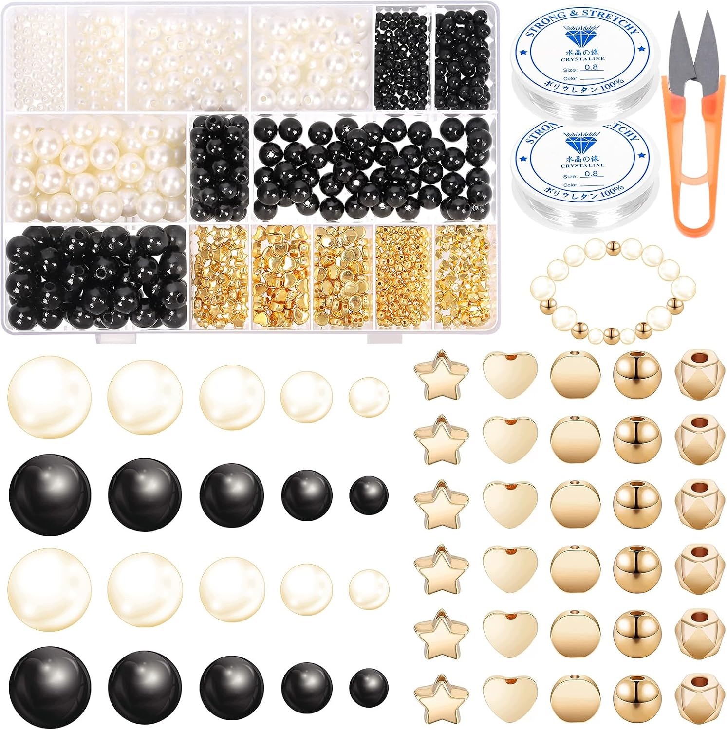 Sada Náramků 753 Ks Perly 4-12 MM 2 Elastické Barvy