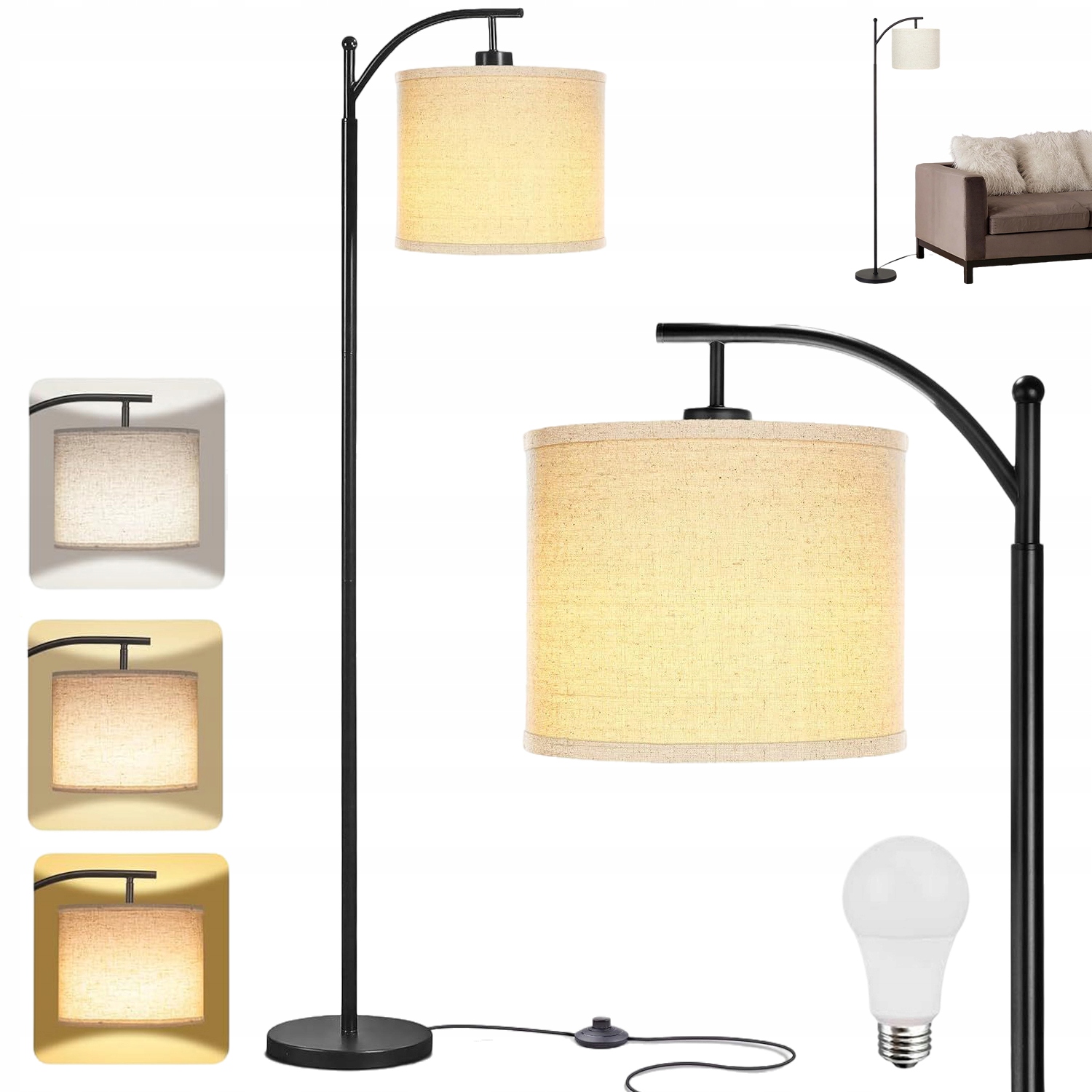 Stojací Podlahová Lampa E27 154 CM S Lenovým Stínítkem Do Obývacího Pokoje, Kancelář