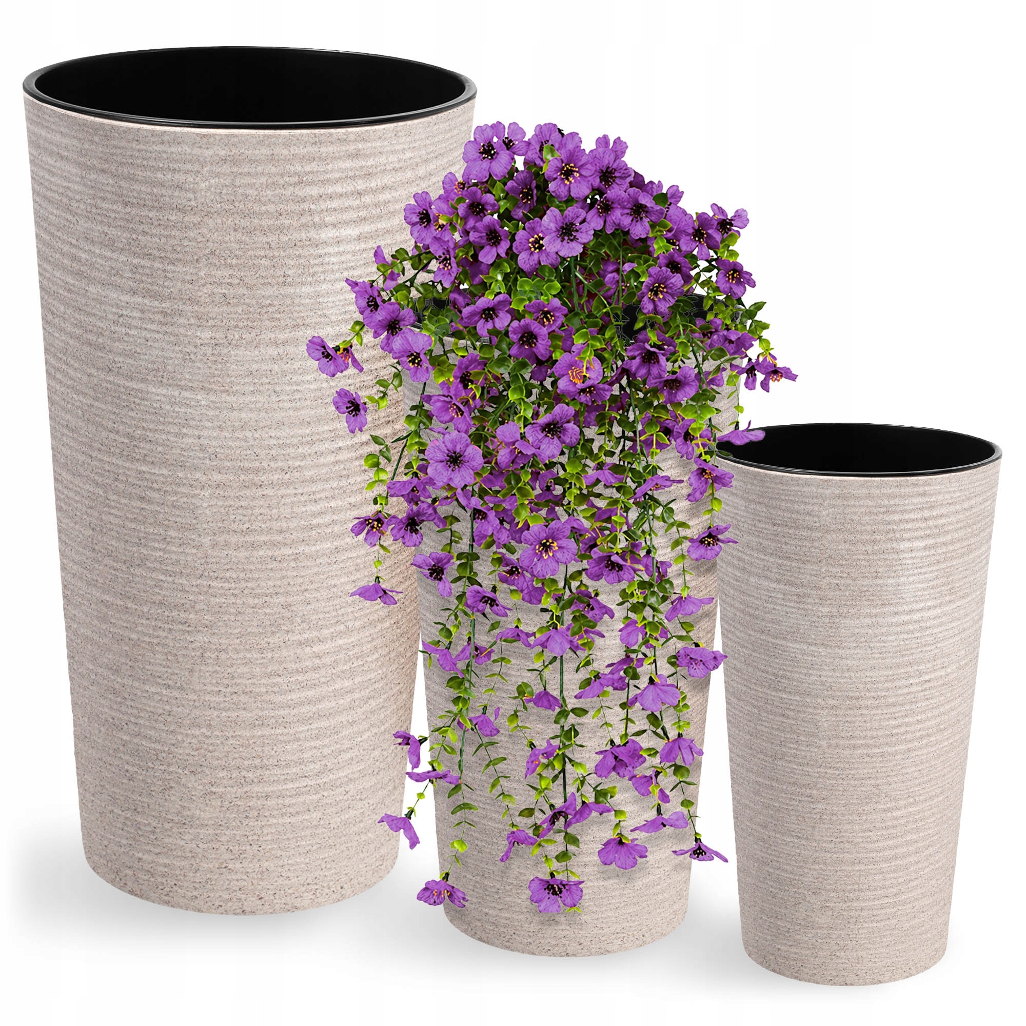 3ks Květináč 37+47+57 cm Vysoká Vložka Velký Béžový Set