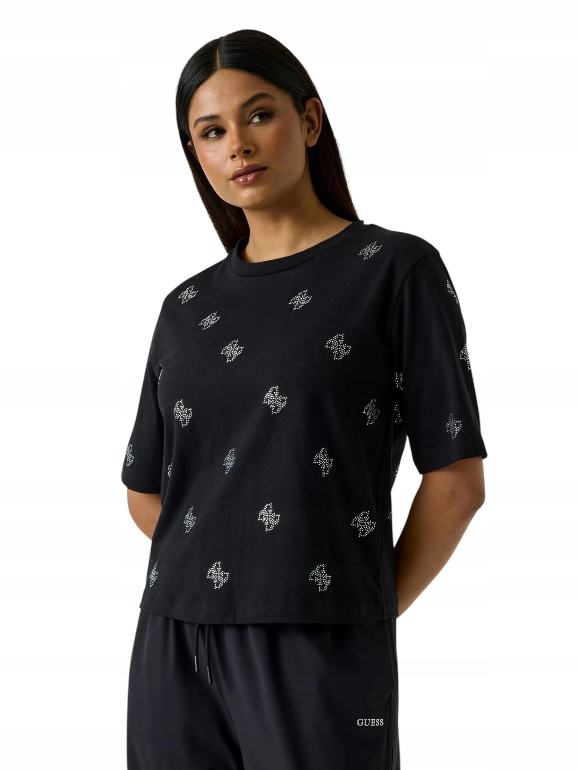 Dámské Tričko Tričko Logovaná Halenka Černá Stylová Volná Guess S