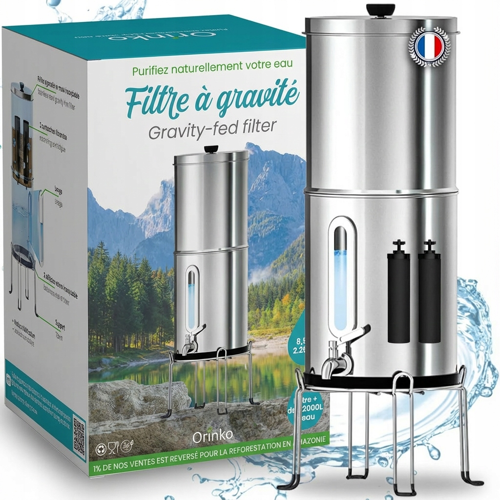 Gravitačný Filter Na Vodu 8,5L Nerezová Oceľ Bez Elektriny 99,99% Bakterieko