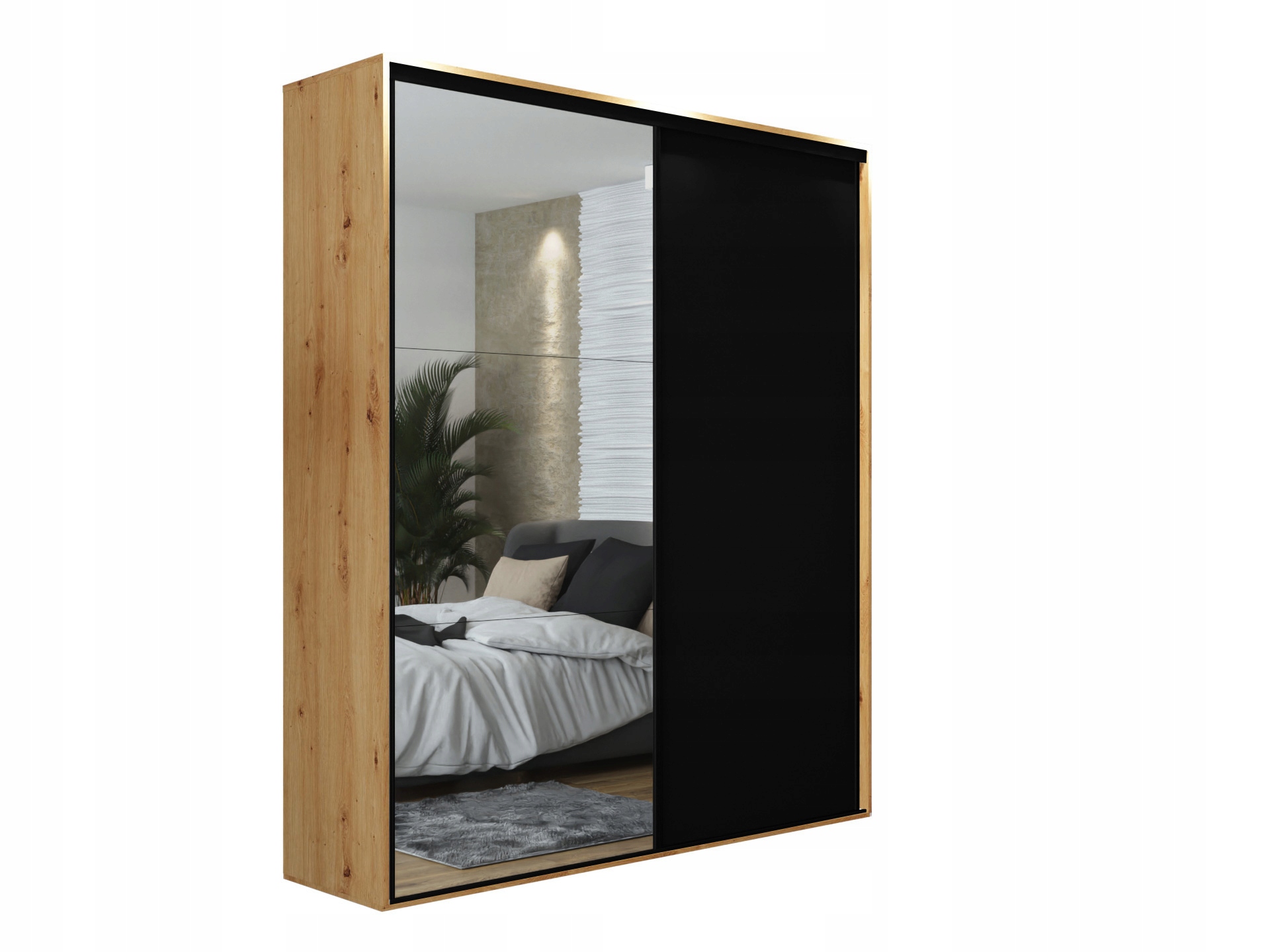 Szafa przesuwna DK Miki 200x245 z lustrem, pojemna Kolor frontów dąb artisan