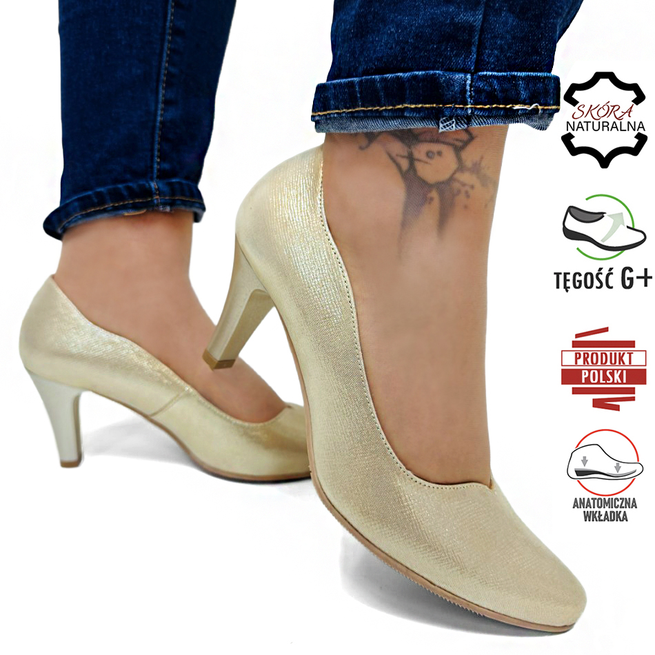 Zlaté Brokátové Kožené Lodičky, Stabilní, Širší Podpatky Pro Halušky 37