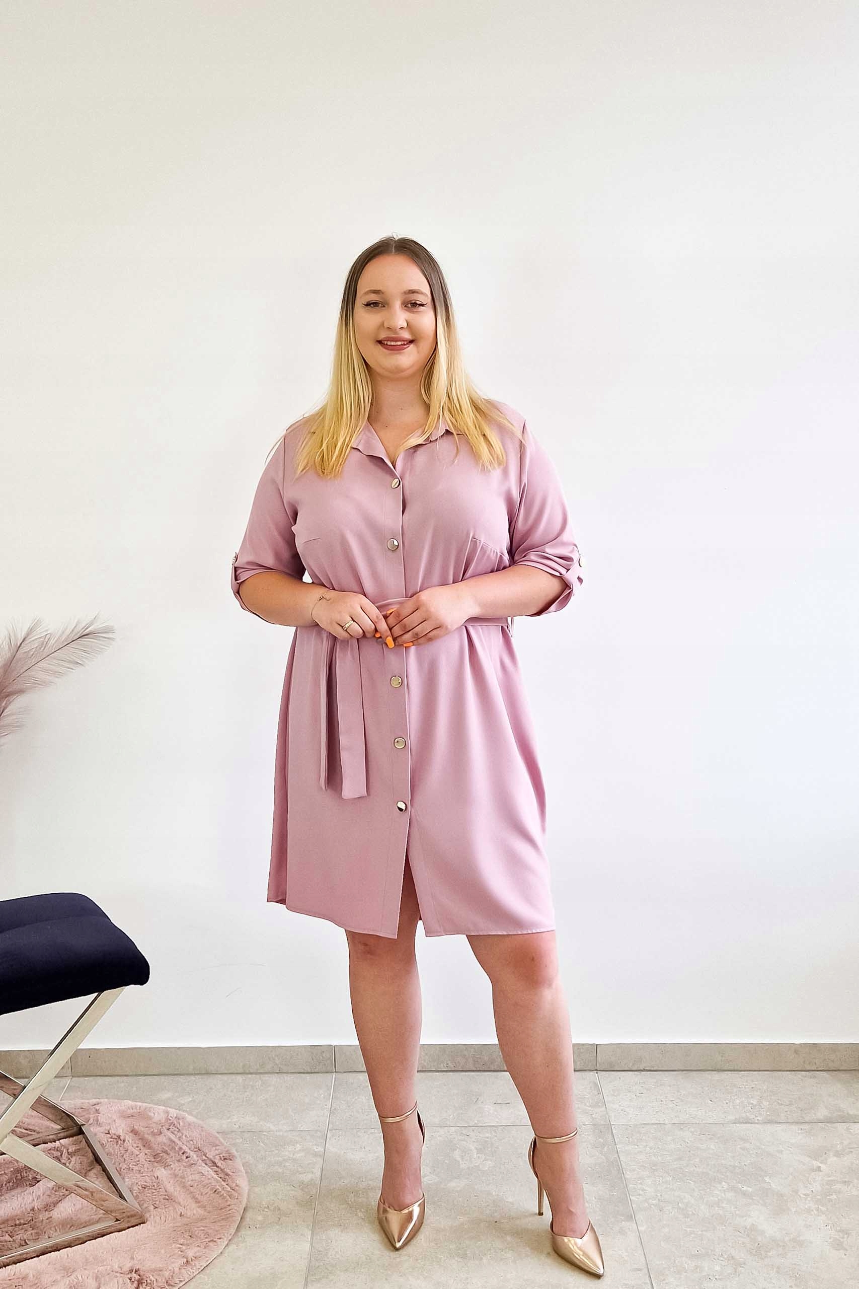 Elegantní Šaty Šmizjerka Midi Pudrová Růžová 44