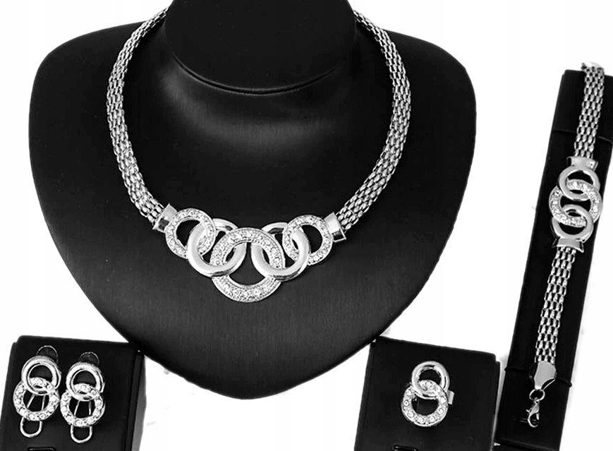 

Damski srebrny komplet naszyjnik bransoletka ring