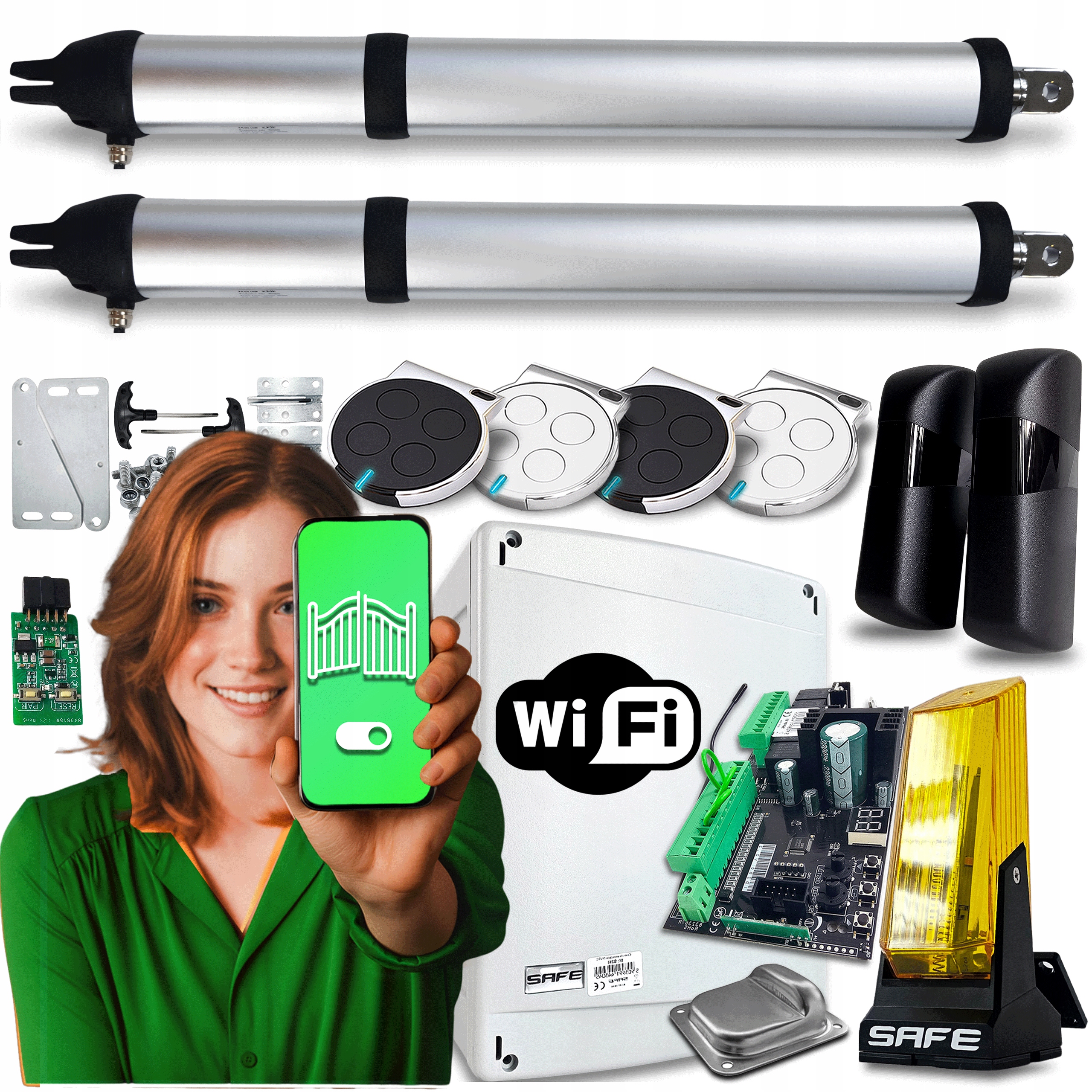 Zestaw Napęd do Bramy Dwuskrzydłowej 8m Lampa 4 Piloty Wifi Automat 200 Kg