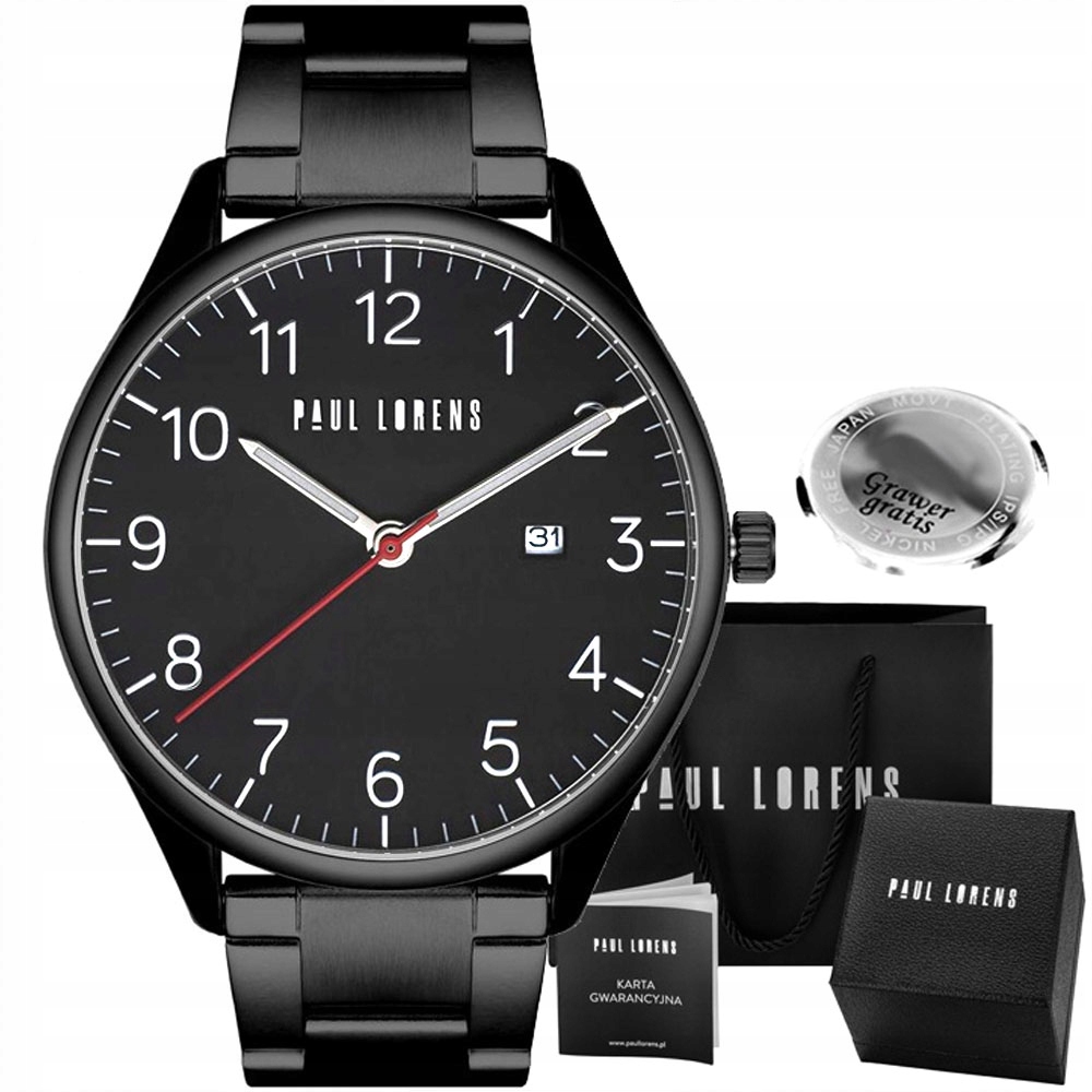 Pánské hodinky Paul Lorens Paslo černé For You náramek Gravírování
