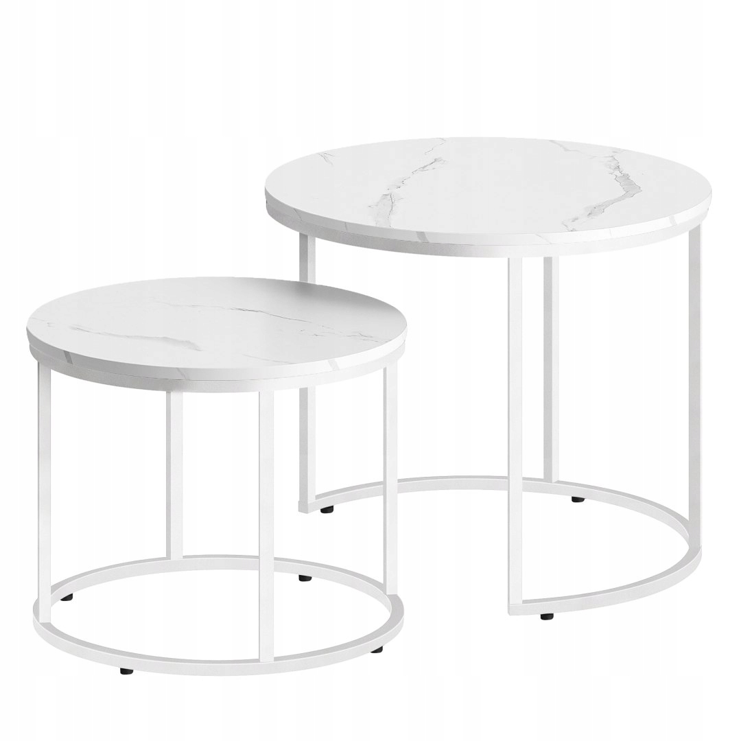 Konferenčný stolík okrúhly 2ks mramor nohy biele