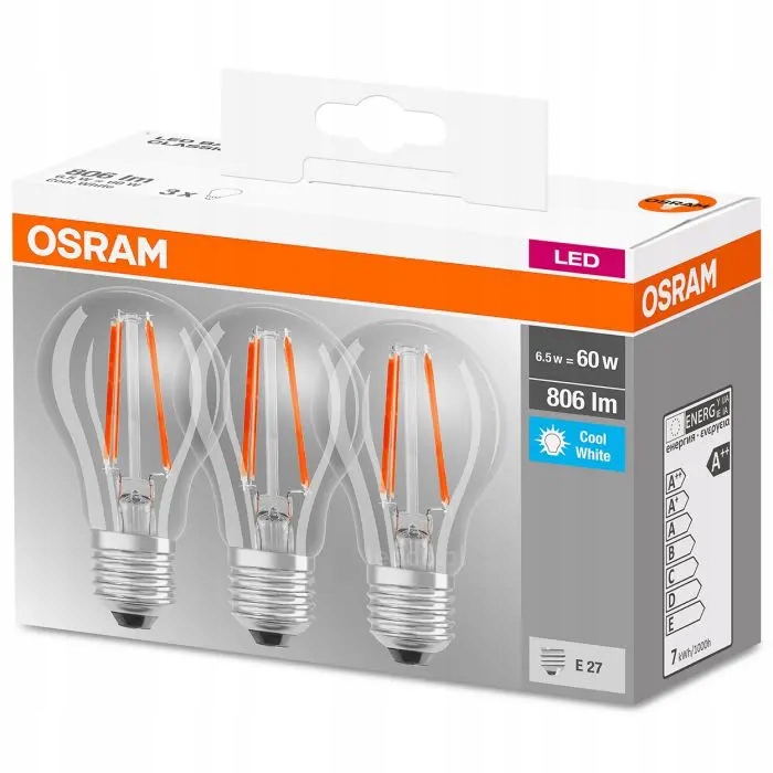 

Zestaw 3x Żarówka Led E27 6,5W 840 Osram