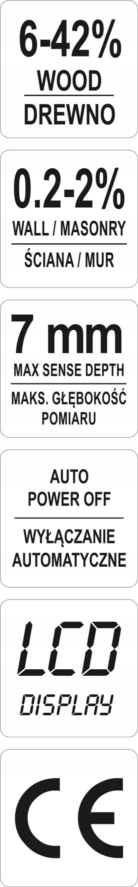 WILGOTNOŚCIOMIERZ MIERNIK WILGOTNOŚCI MURÓW DREWNA Wysokość 30 mm