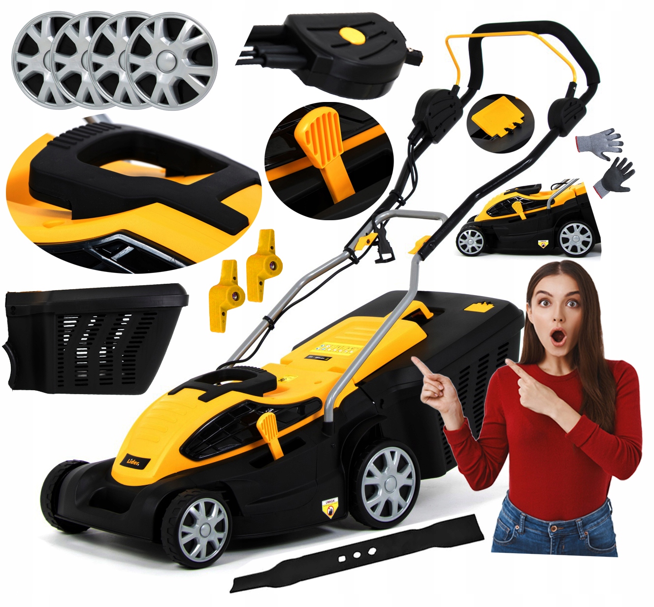 Elektrická Sekačka Trávy 38 Cm Koš 45L Lehká Výkonná 2600 W Dárek