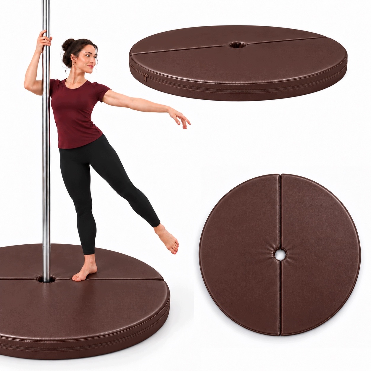 Matrace Pole Dance Zajišťovací Fitness 120x5 cm Hnědá Skládací Koženka