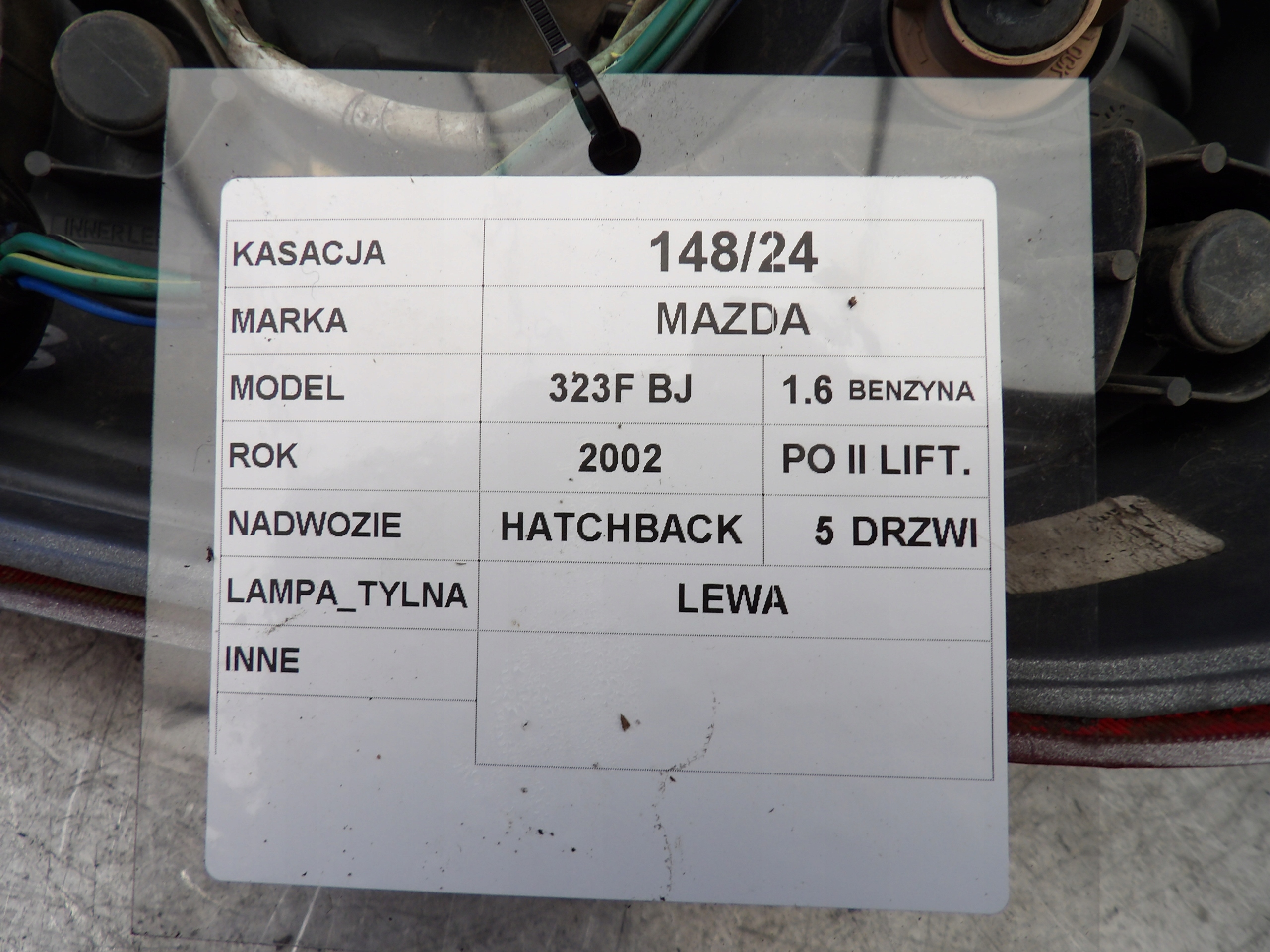 Mazda 323 BJ light rear left 1,6B