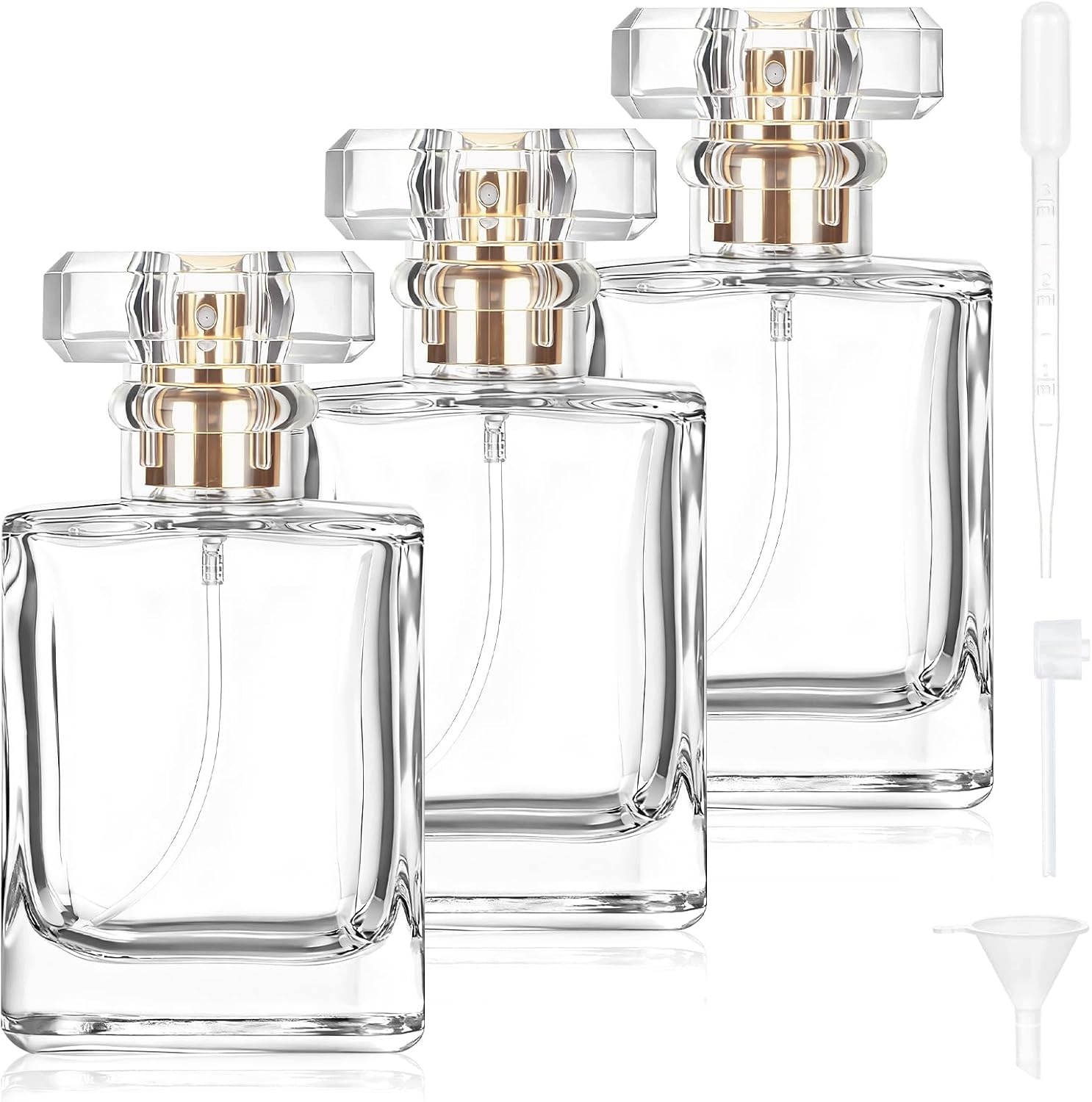 Sada 3X Parfémových Lahví 50 ML Rozprašovač Čtvercový Průhledný