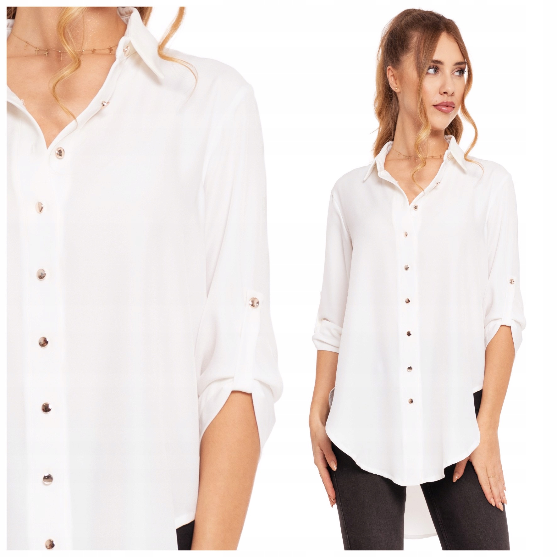 BIAŁA KOSZULA DAMSKA RĘKAW 3/4 ELEGANCKA DŁUGA KOBIECA GŁADKA MORAJ XXL