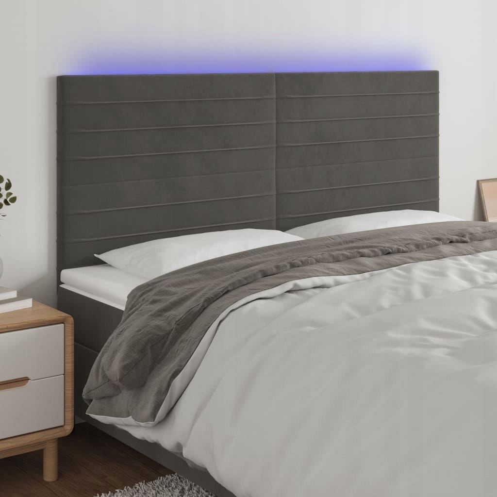 Opěrka hlavy k posteli s Led, tmavě šedá, 200 x 5 x 118/128 cm, samet
