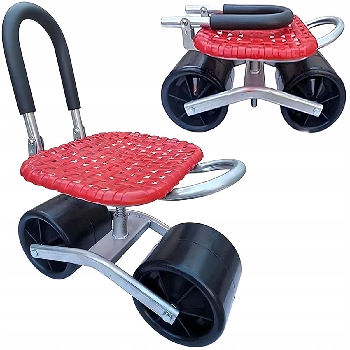 Wózek Taboret Stołek Ogrodowy Obrotowy 360 z Siedziskiem na Kółkach