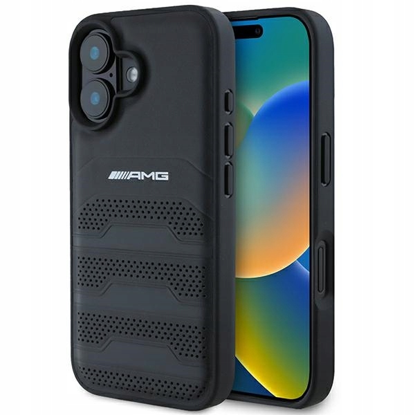 Amg AMHCP16SGSEBK iPhone 16 6.1" černý/černý hardcase Leather Debossed Li