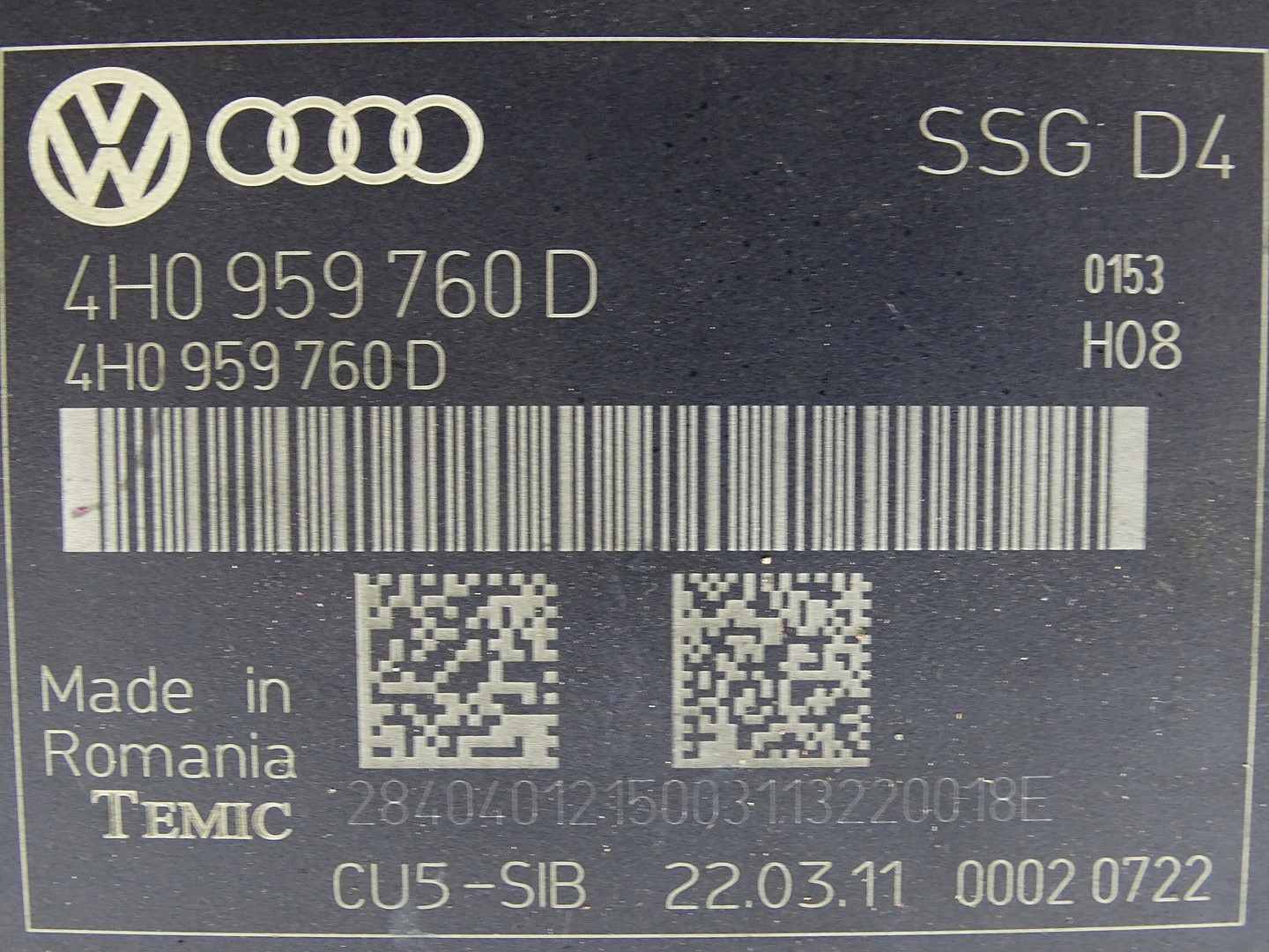 module control unit seat front front AUDI A8 D4 4H 4H0959760D