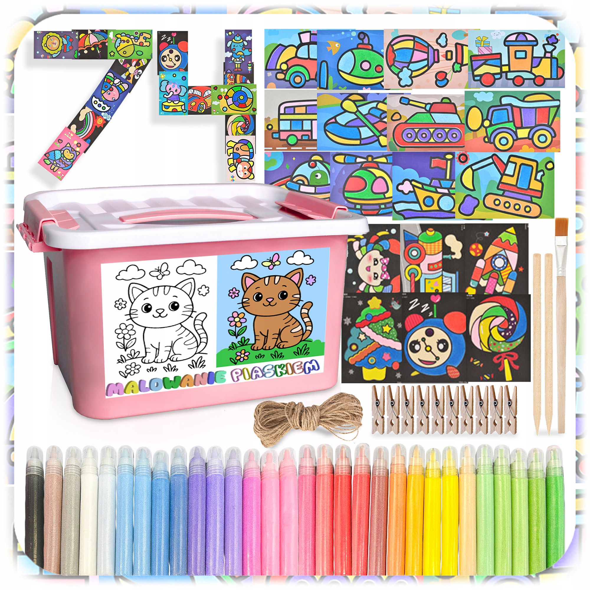 KŪRYBINGAS SMĖLIO PIEŠINIŲ RINKINYS VAIKAMS, 30 SPALVŲ, 74 PAVEIKSLĖLIAI. EAN (GTIN) 5900670996120