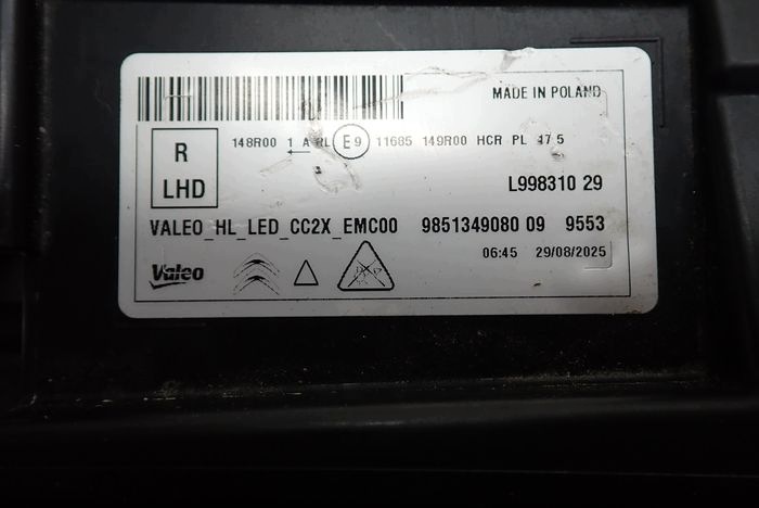CITROEN C3 E-C3 IV FULL LED 24- reflektor right light right 9851349080