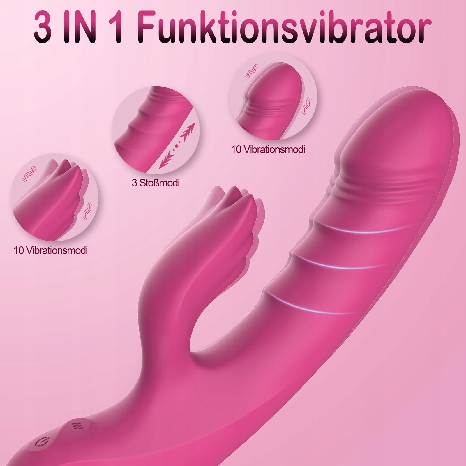 RABBIT Vibrator Dla Kobiet Z Funkcją Pchającą 10 Trybów Różowy — miniatura 3