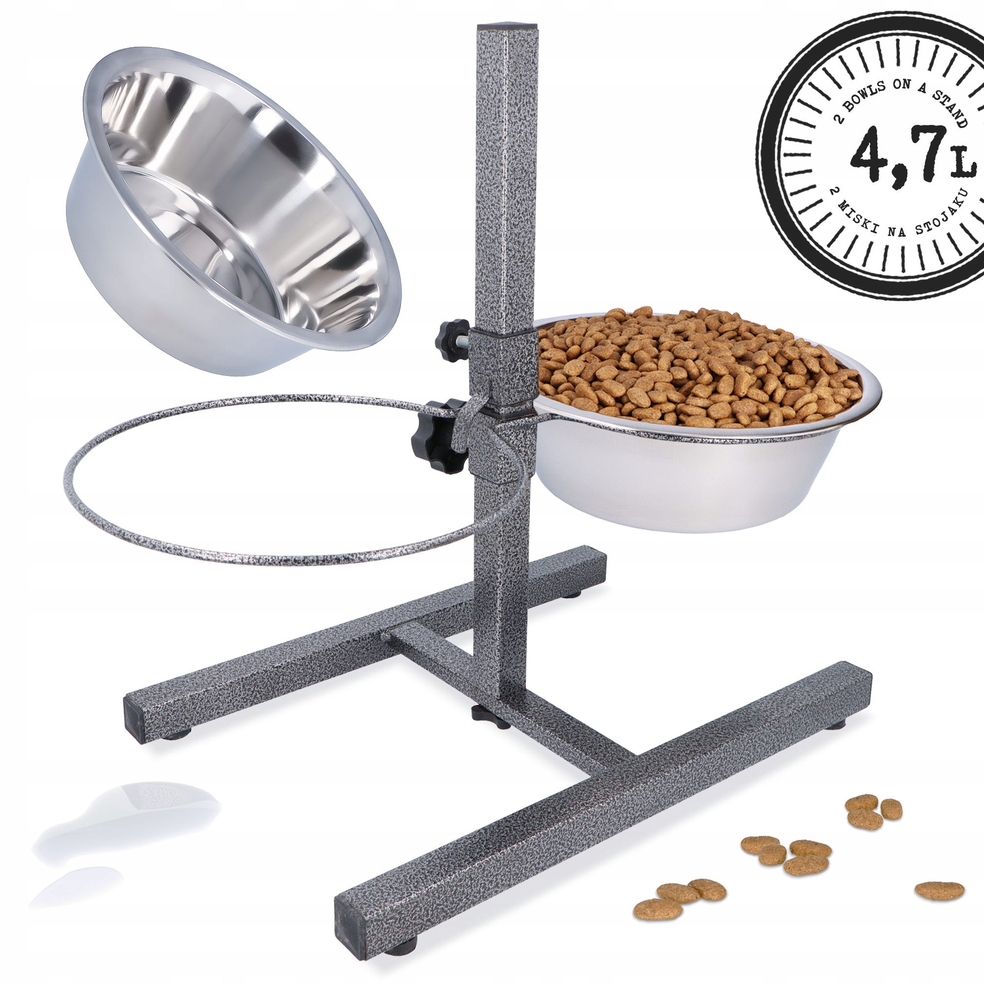 Duże Miski Stojaku Psa 2x4,7 l Miska Metalowa Regulowany Stojak Antypośl 1Z