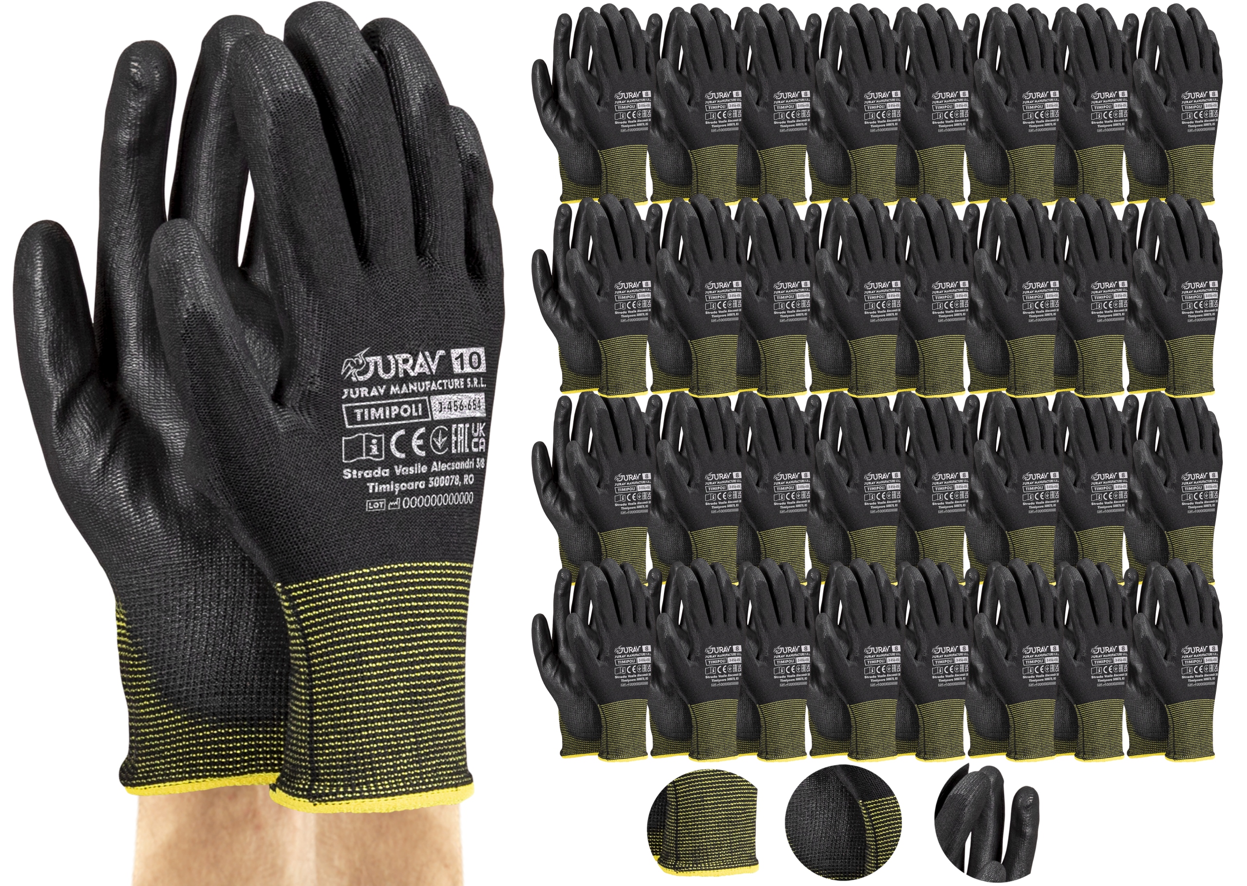 Pracovní Rukavice Potažené Polyuretanem Se Stahovací Šňůrkou 10-XL BB10 120 Párů