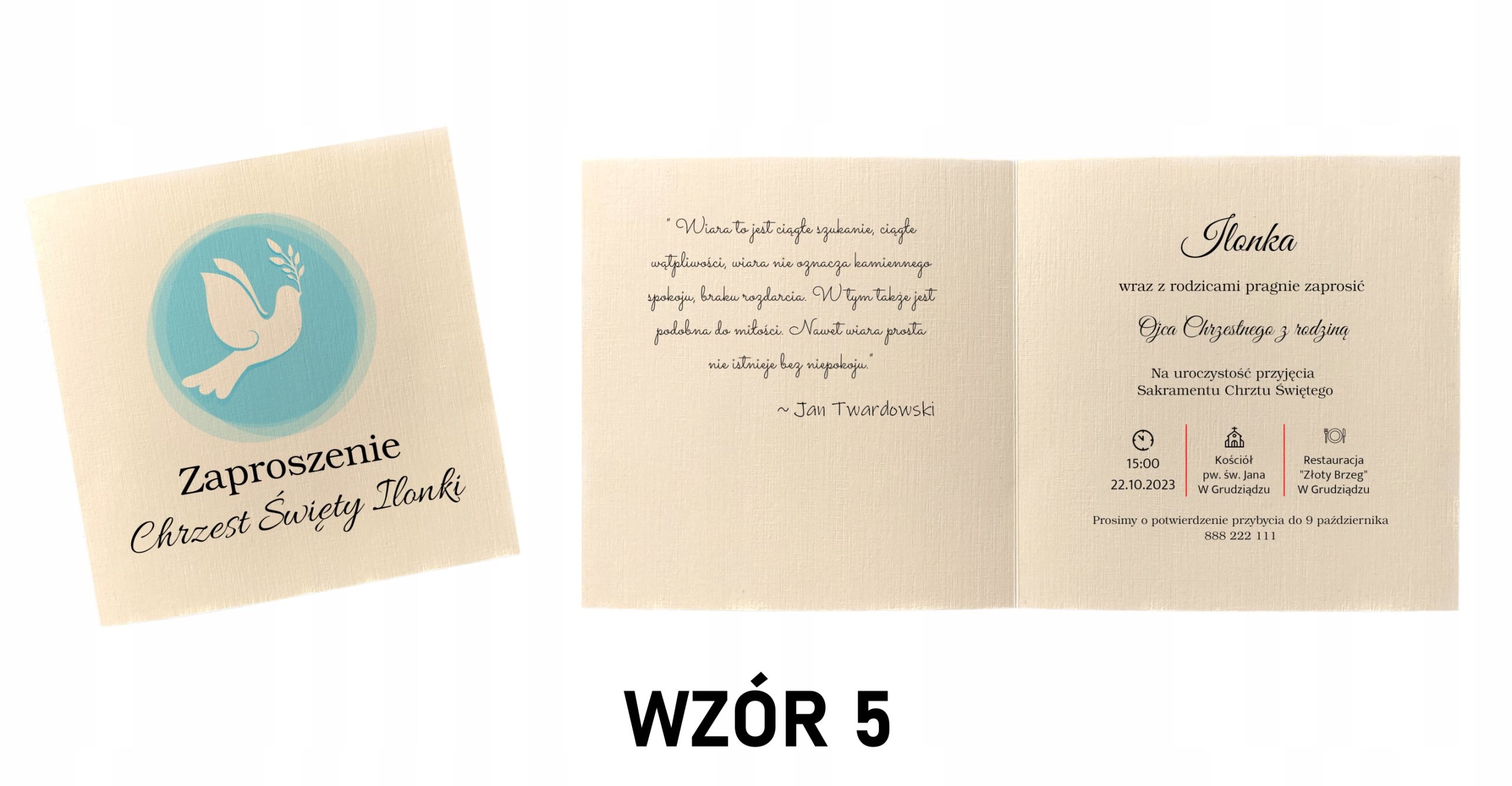 ZAPROSZENIE NA CHRZEST ŚWIĘTY PERSONALIZACJA Odcień ecru