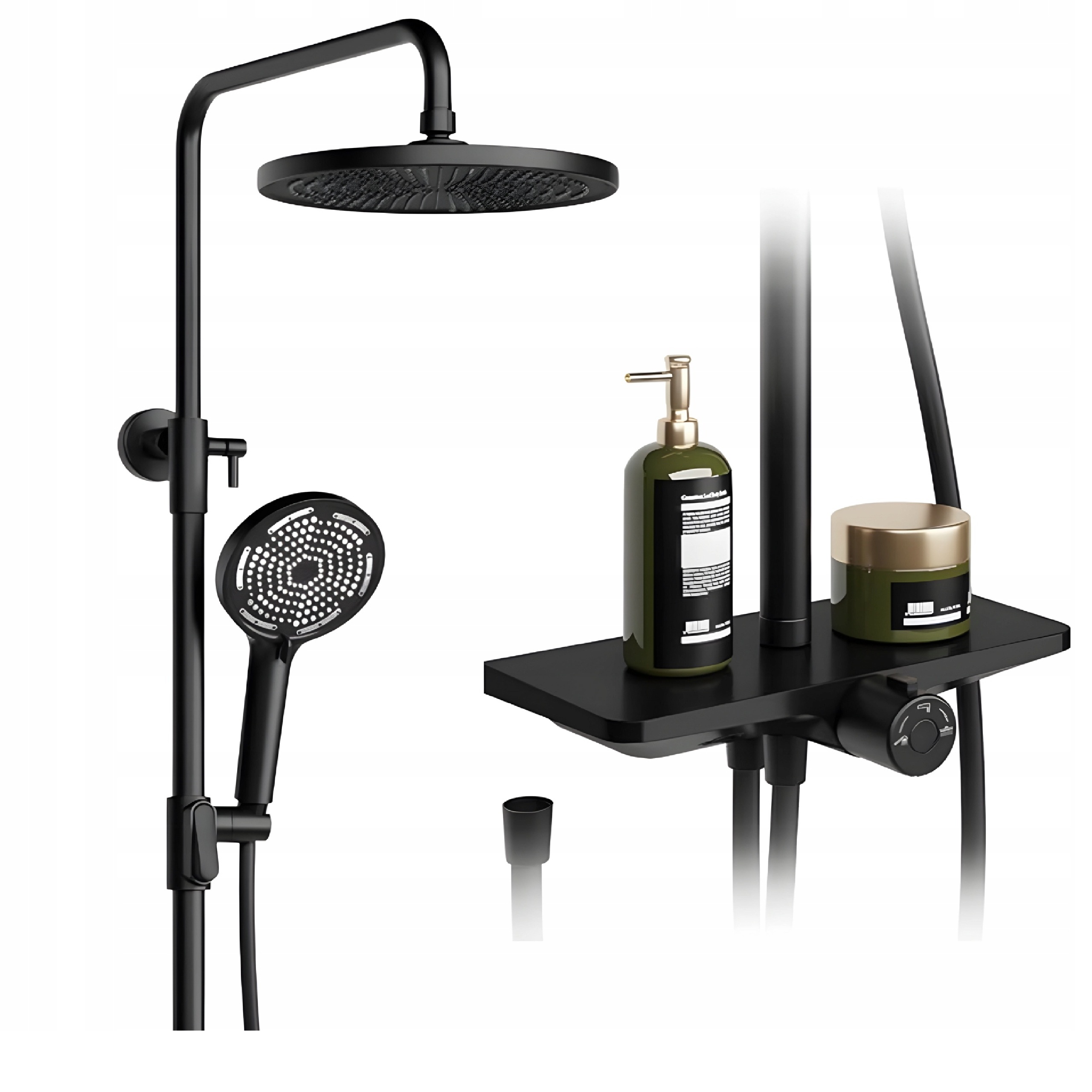 Sprchová batéria Dážďovka 3V1 čierna s poličkou 25 cm, sada