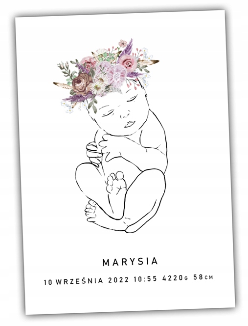 

Plakat metryczka dziecka noworodka boho a3