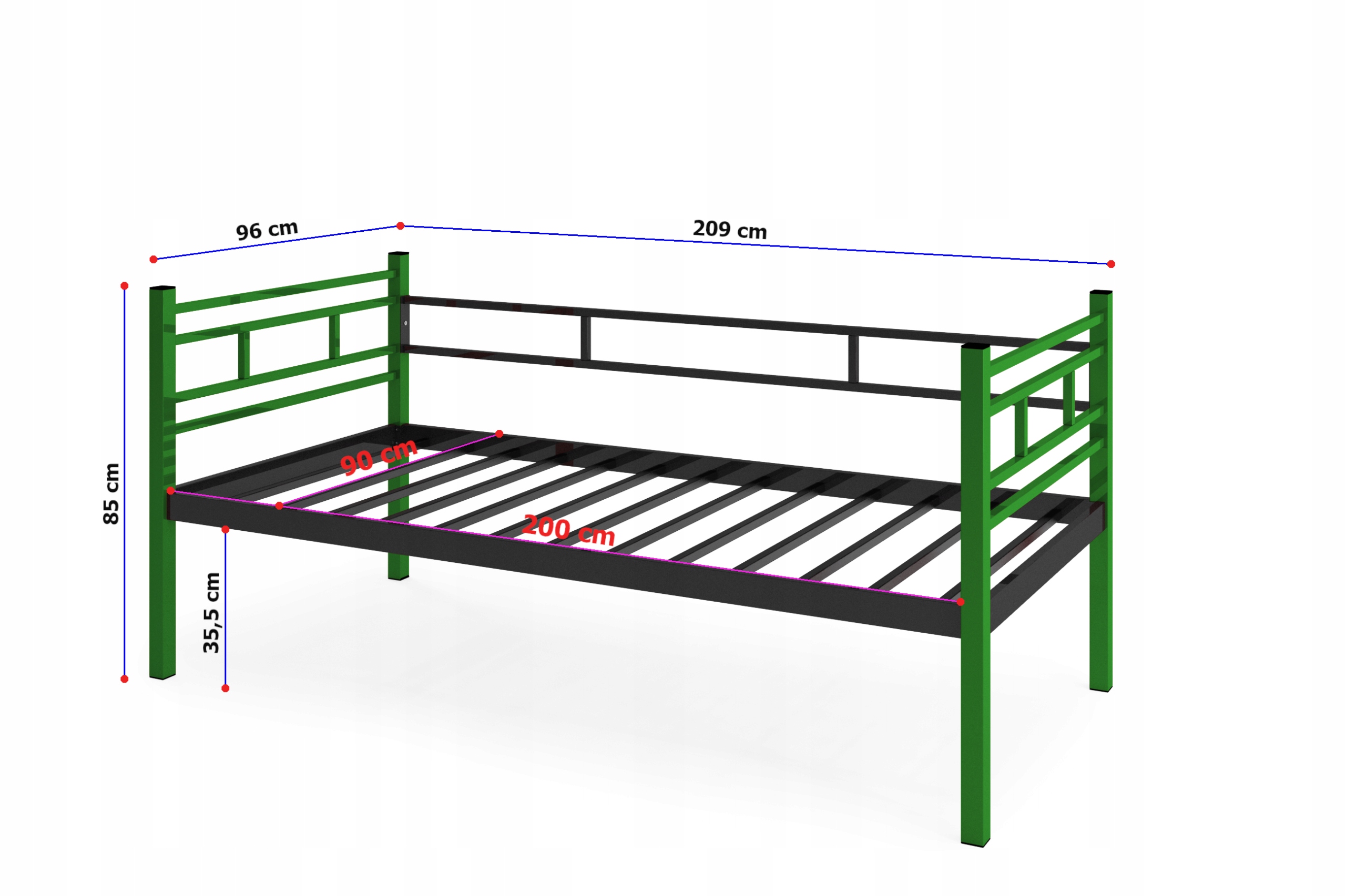 ŁÓŻKO METALOWE POJEDYNCZE Z MATERACEM KIESZENIOWYM Marka Marti Meble
