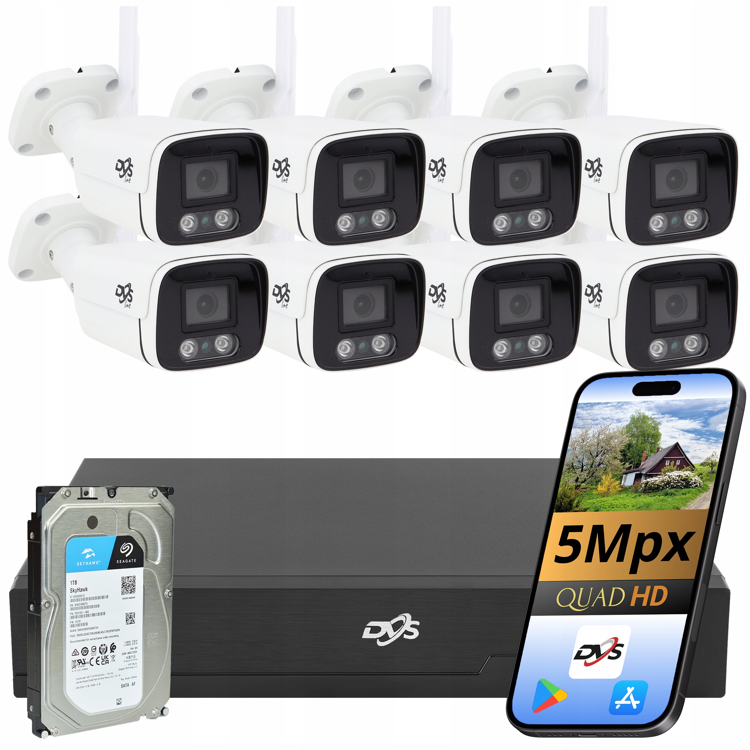 Sada Wifi Kamer Bílá Tuba 5Mpx 8 Bezdrátové Kamery Pro Monitorování 1TB