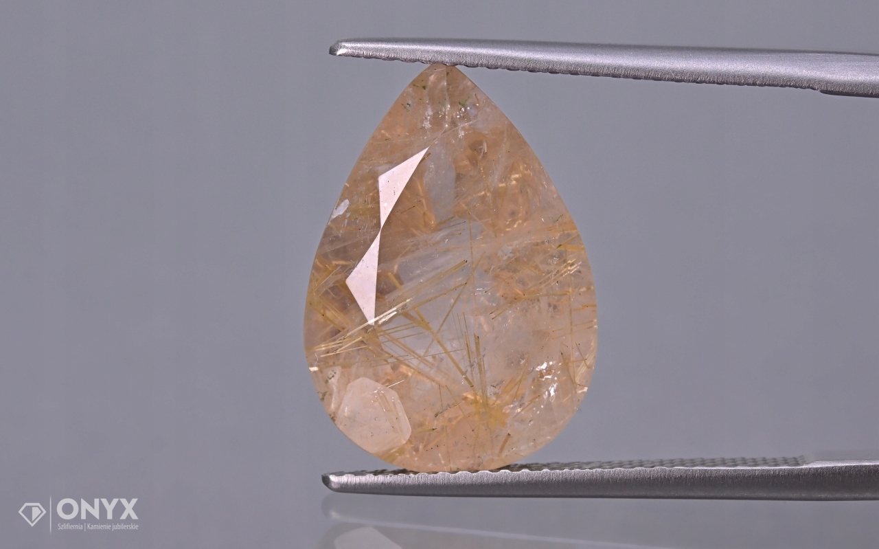 Křemen s rutilem fazetovaná slza 17x12 mm