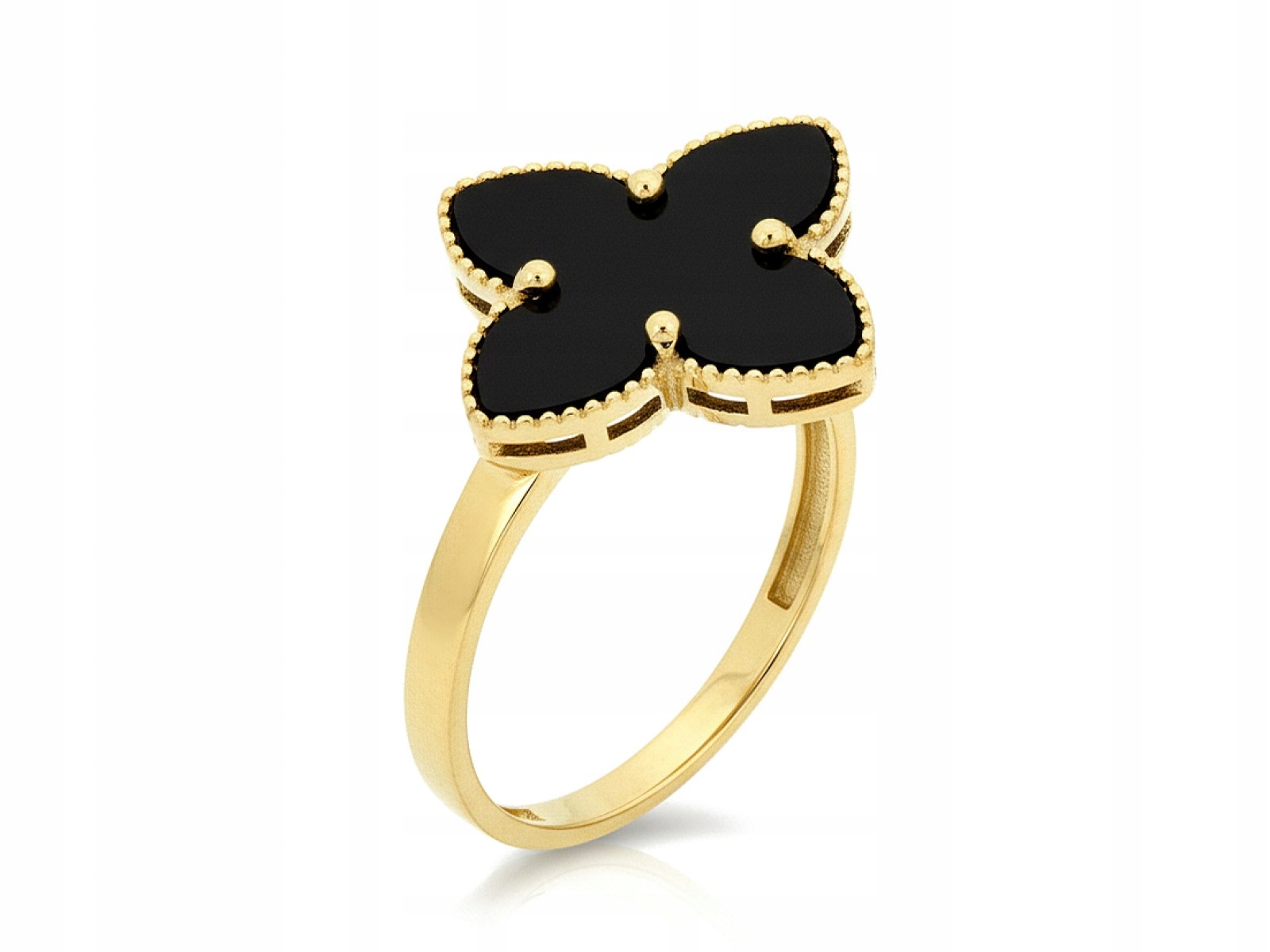 Prstýnek 585 s černým Onyxem 15r květ 2.43g Květ