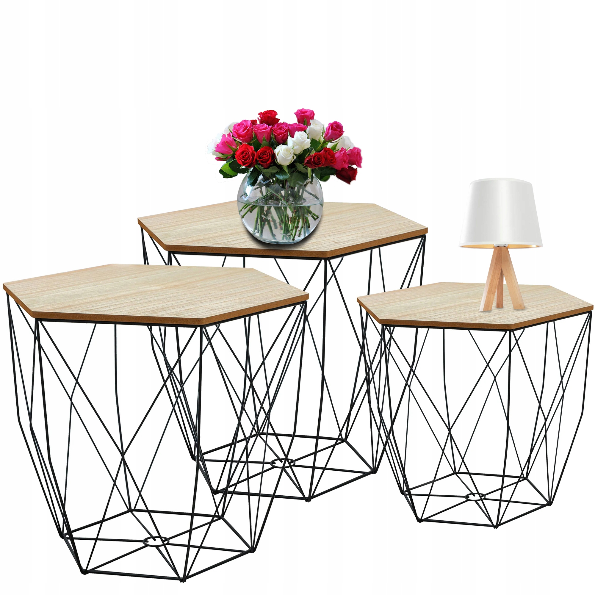 

Druciany Stolik Kawowy Retro Komplet 3szt Loft