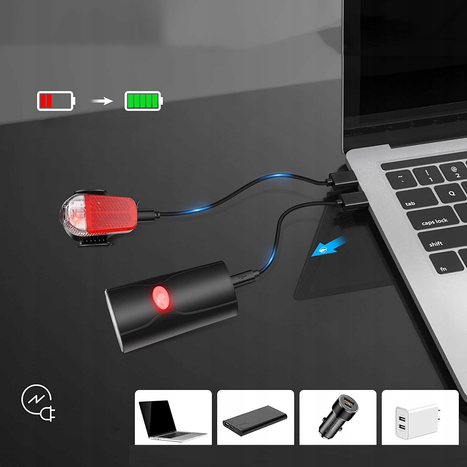 LAMPKA ROWEROWA OŚWIETLENIE ROWER PRZÓD + TYŁ USB Kod producenta OŚWIETLENIE ROWER