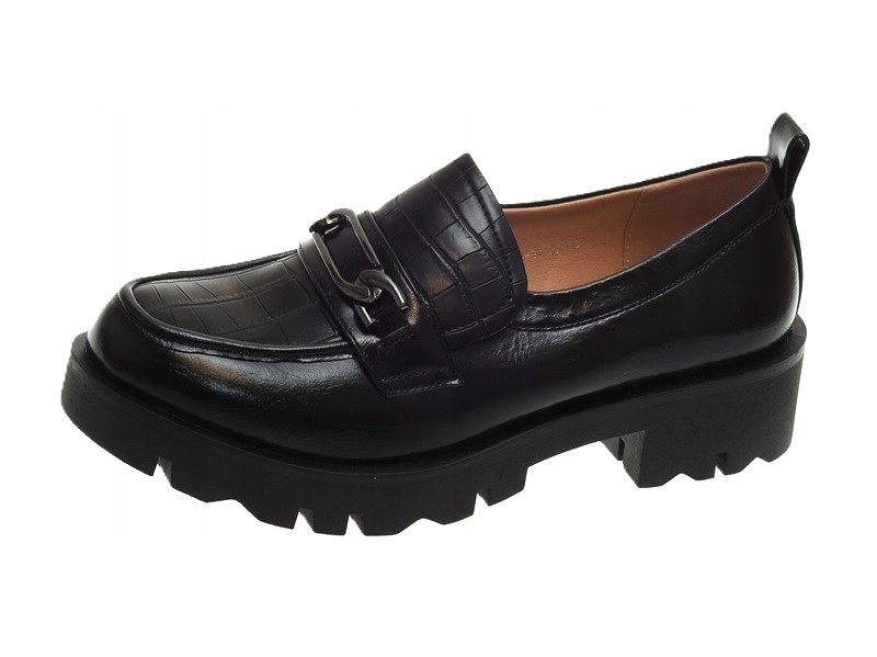 Czarne półbuty mokasyny na platformie Black r.37