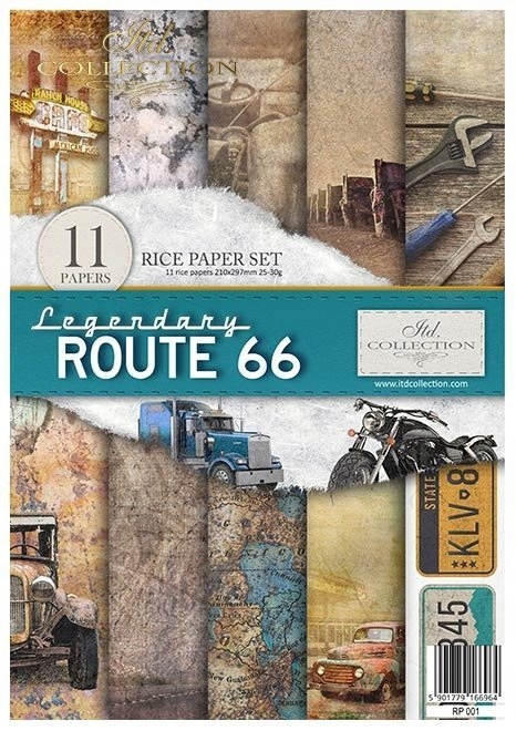 Sada 11 rýžových papírů A4 pro decoupage RP001 Legendary Route 66